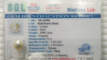 3.90 Ct Certified Natural Venunjula Real Pearl/Real Moti