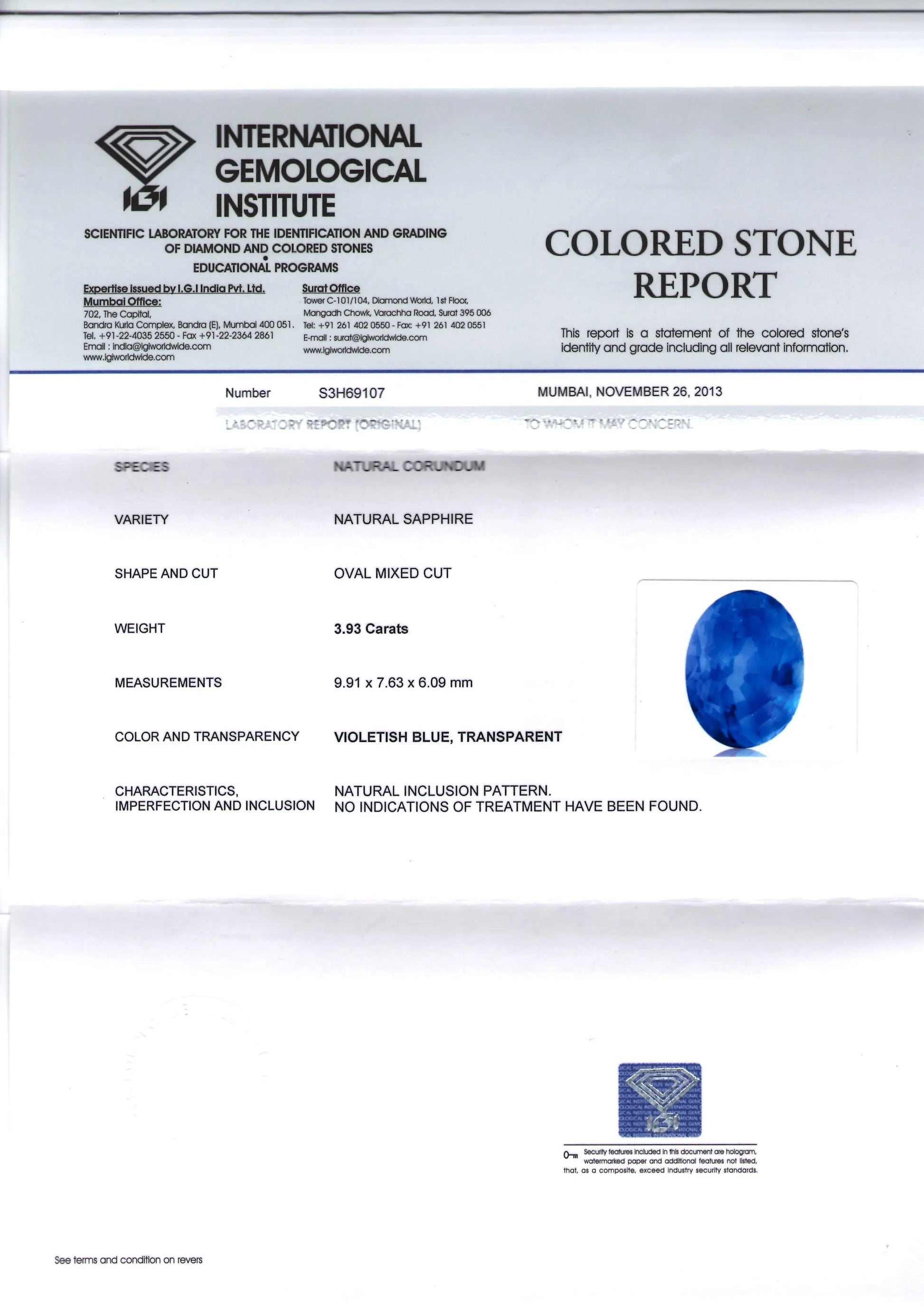3.93 Ct Unheated Untreated Natural Ceylon Blue Sapphire Neelam Gem