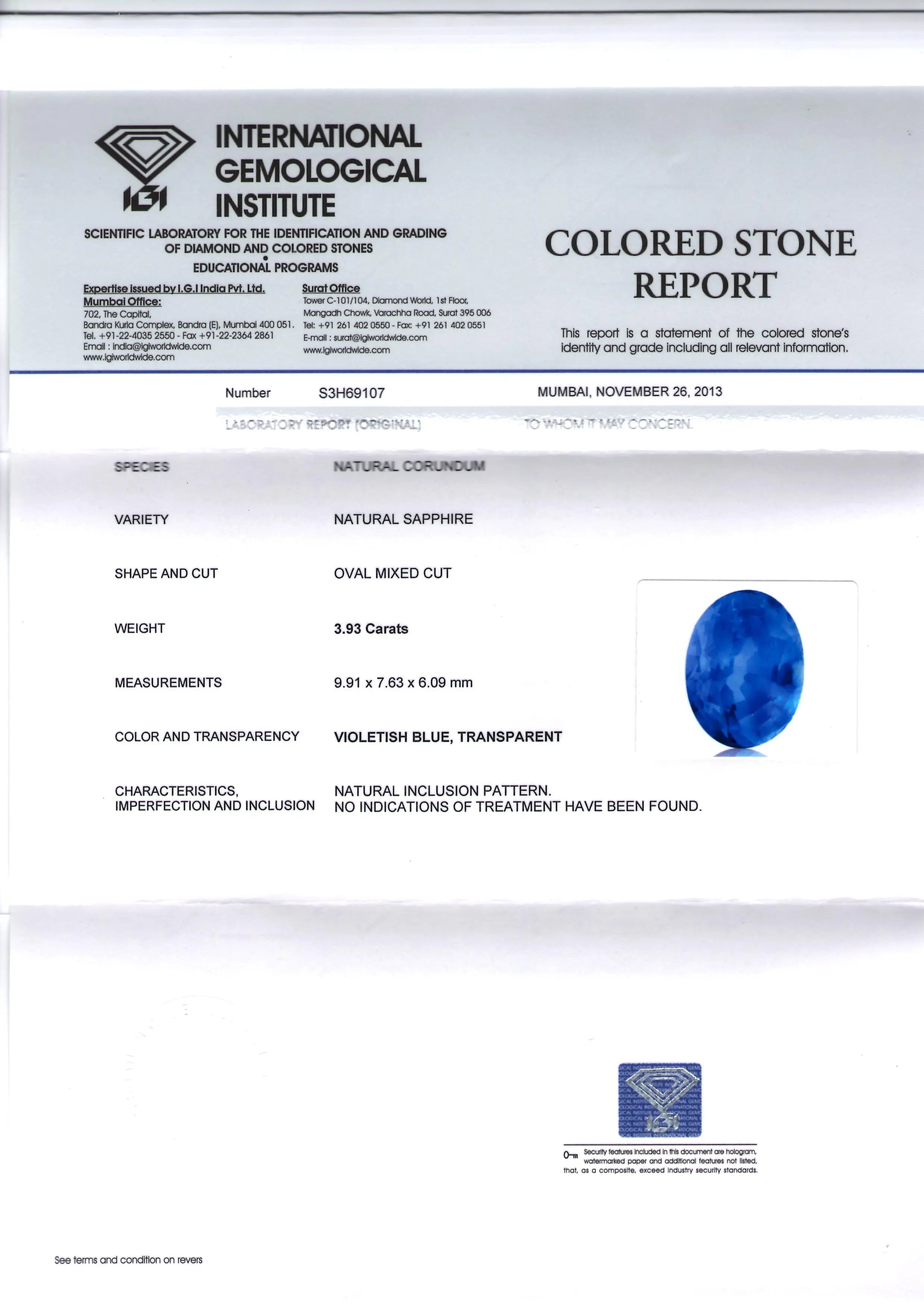 3.93 Ct Unheated Untreated Natural Ceylon Blue Sapphire Neelam Gem