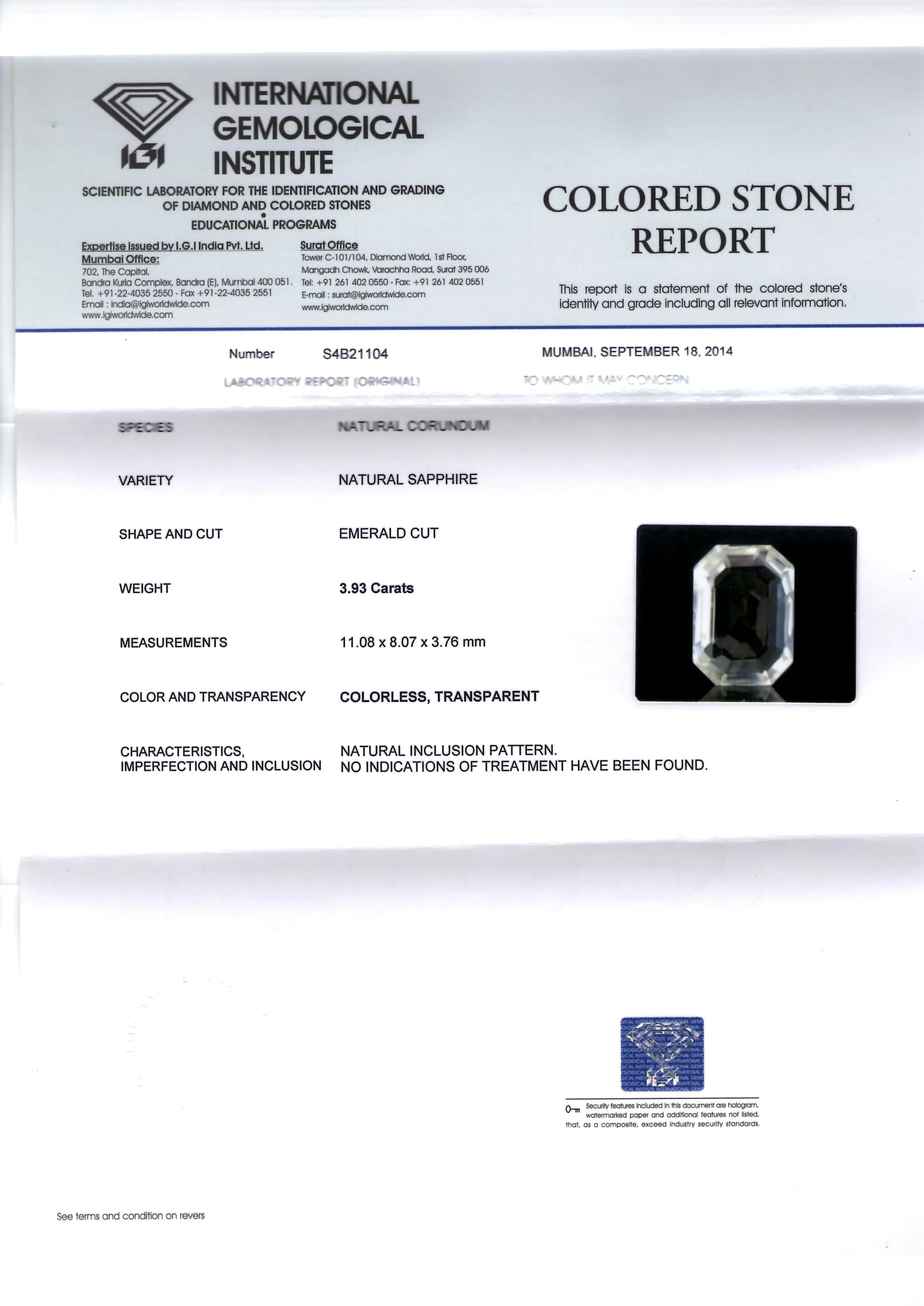 3.93 Ct Unheated Untreated Natural Premium White Sapphire Gemstone