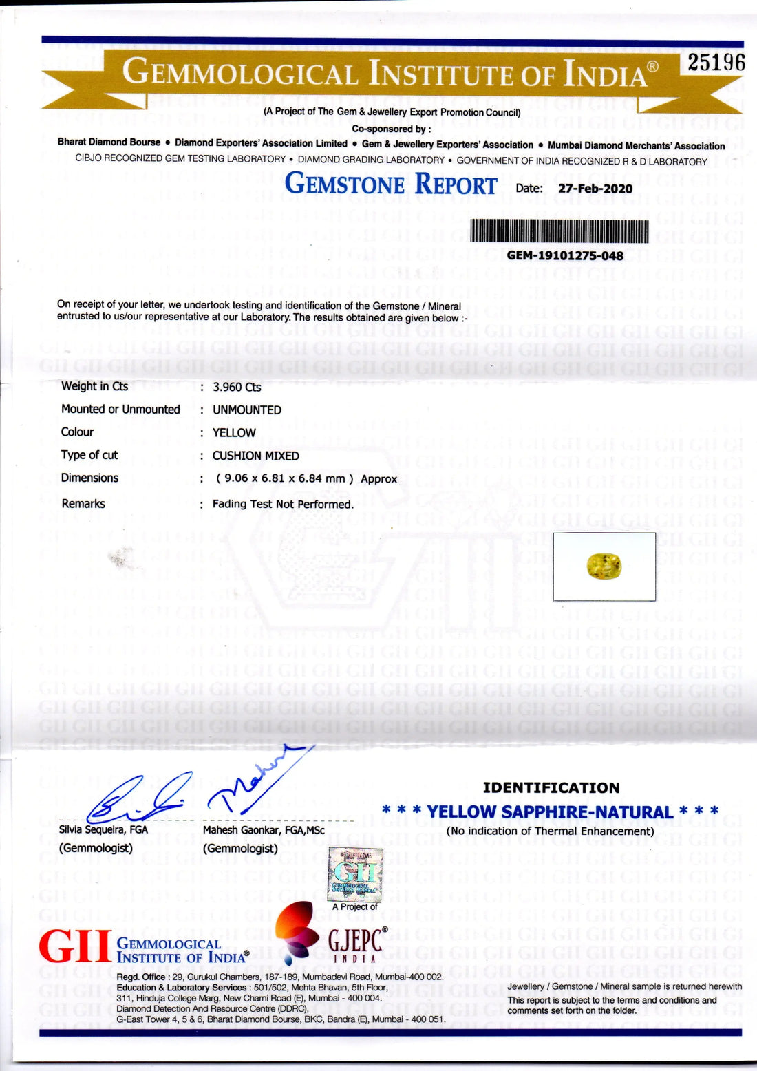 3.96 Ct GII Certified Unheated Untreated Natural Ceylon Yellow Sapphire