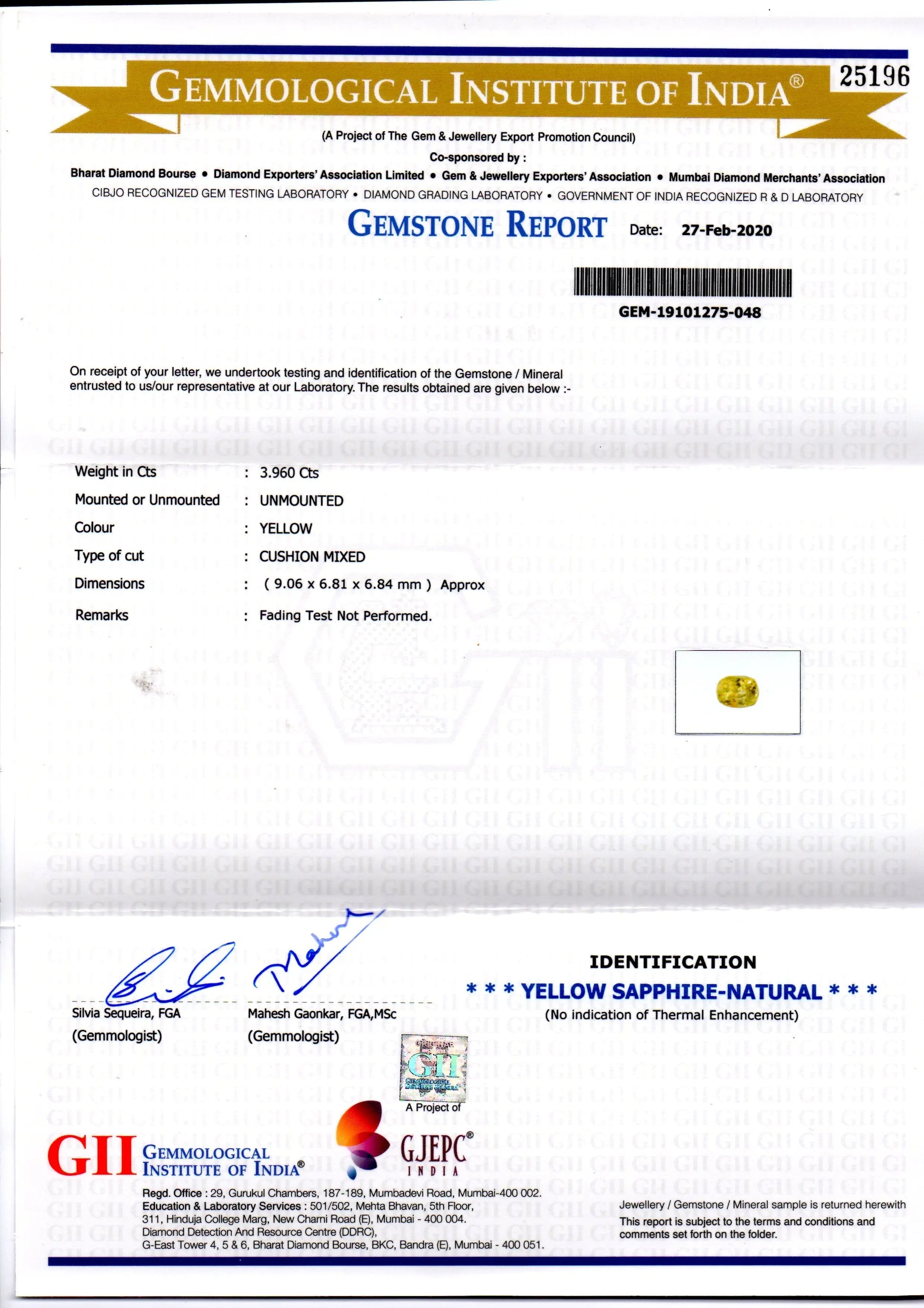 3.96 Ct GII Certified Unheated Untreated Natural Ceylon Yellow Sapphire
