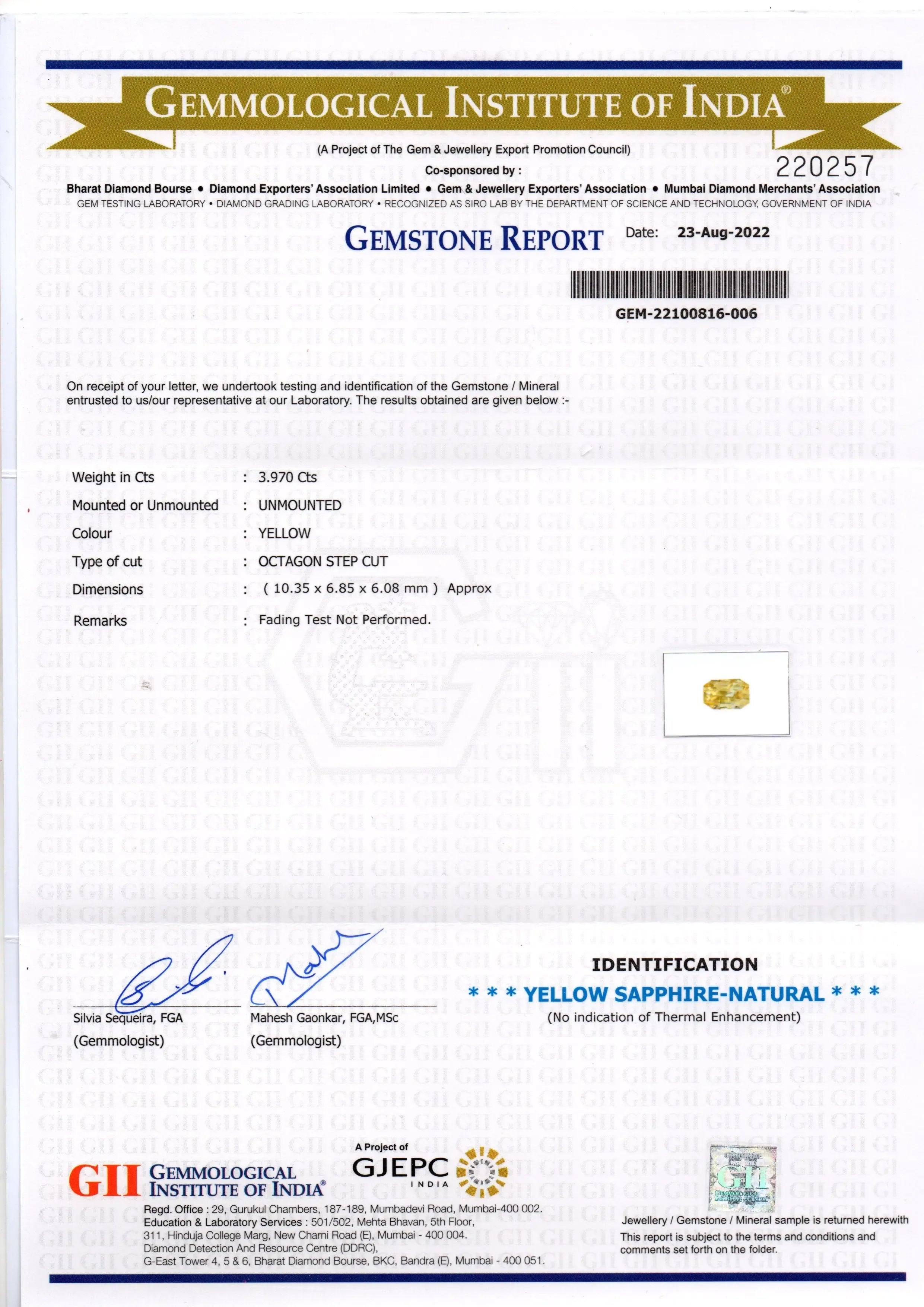 3.97 Ct GII Certified Unheated Untreated Natural Ceylon Yellow Sapphire - Venus Gems