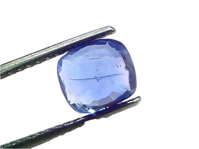 Ceylon Blue Sapphire by Venus Gems, 3.04 carats, IGI certified, displayed in tweezers against a white background.