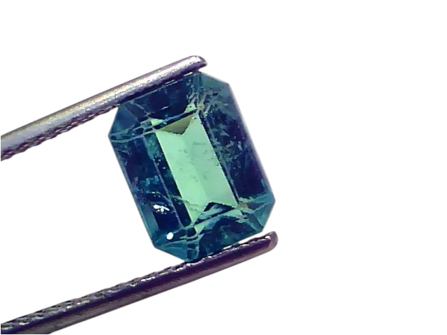 3.80 carat GII certified natural Zambian emerald, untreated, with a vibrant green hue and octagonal cut, held by tweezers.