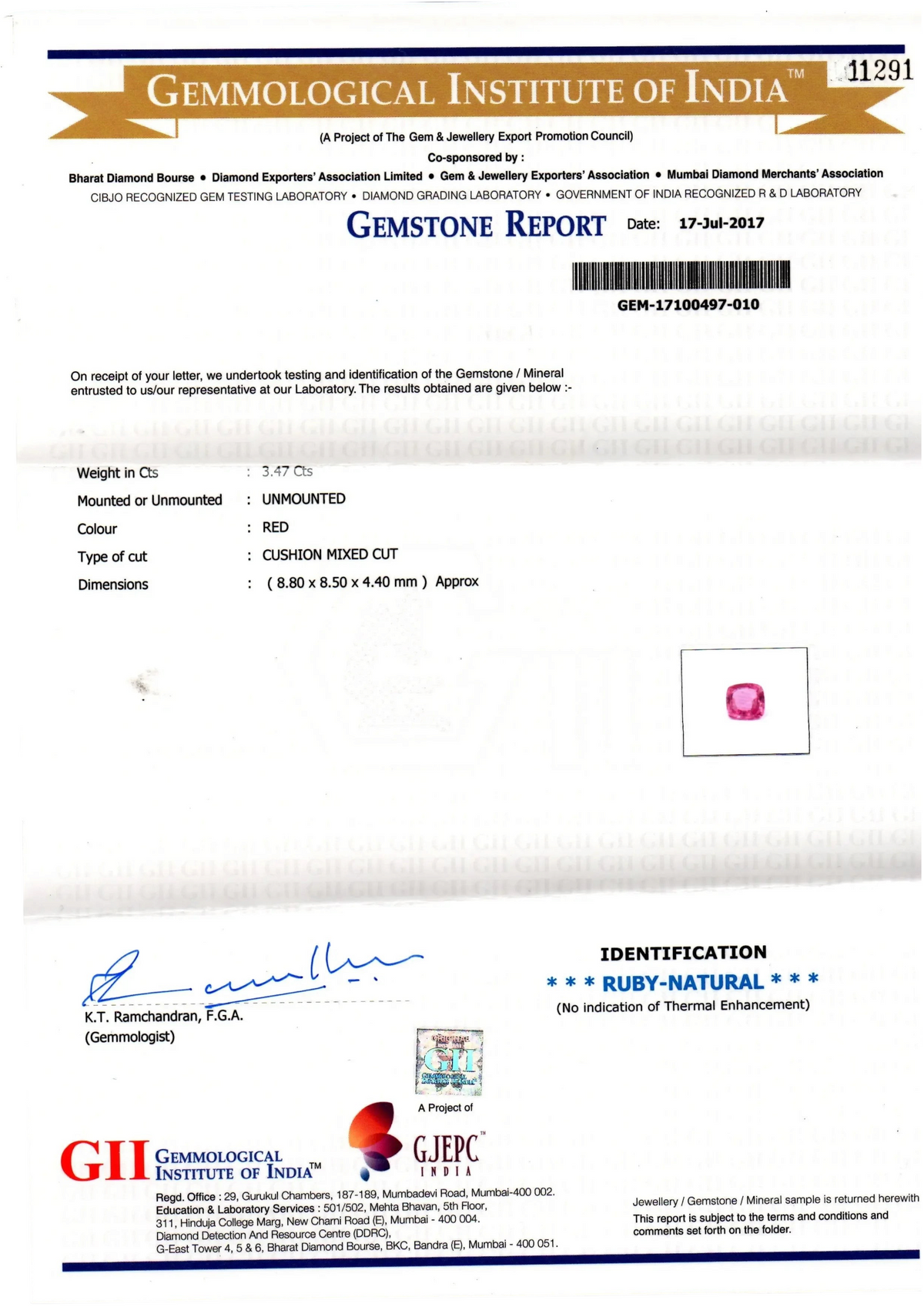 3.47 Ct GII Certified Unheated Untreated Natural Madagaskar Ruby AAAA - Venus Gems