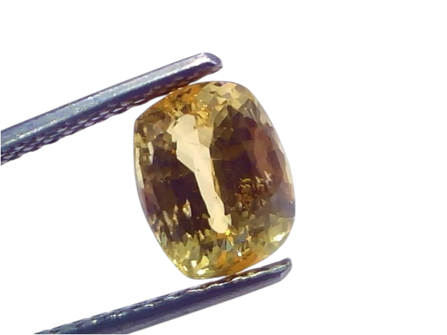 3.55 Ct IGI Certified Unheated Natural Ceylon Yellow Sapphire Pukhraj, showcasing a brilliant yellow hue and rectangular cut.