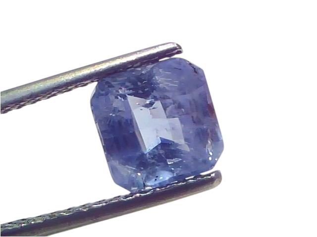 3.10 Ct Certified Unheated Untreated Natural Ceylon Blue Sapphire, displayed in tweezers, showcasing its vibrant blue color a