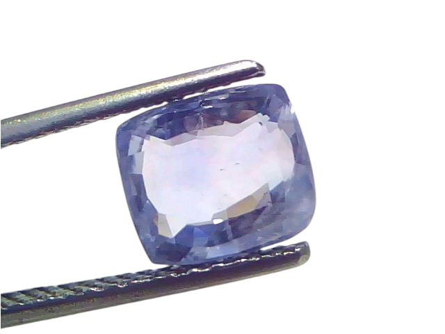 3.54 Ct Certified Unheated Untreated Natural Ceylon Blue Sapphire, displayed with tweezers against a white background.