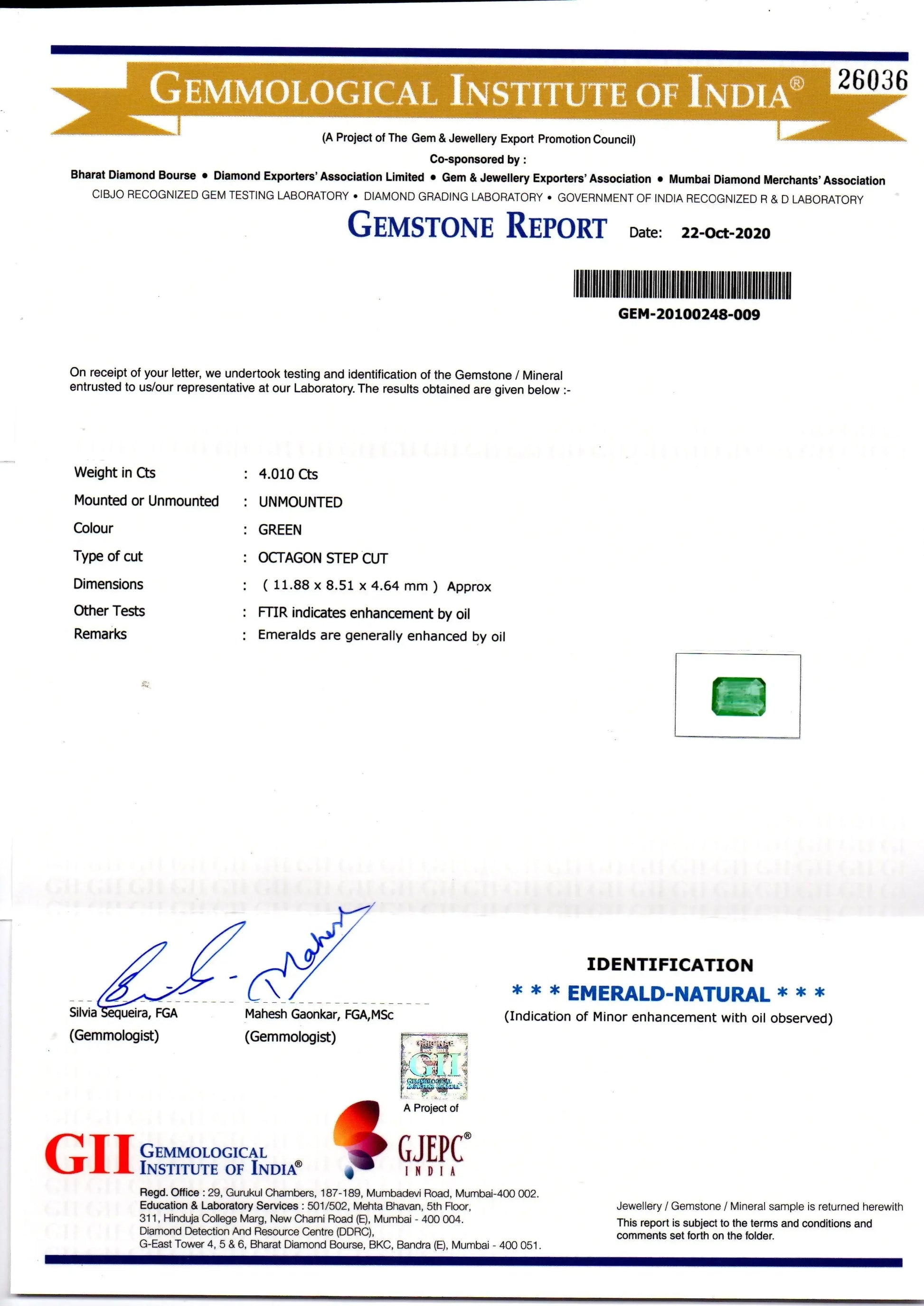 4.01 Ct GII Certified Untreated Natural Zambian Emerald Gems AAA - Venus Gems