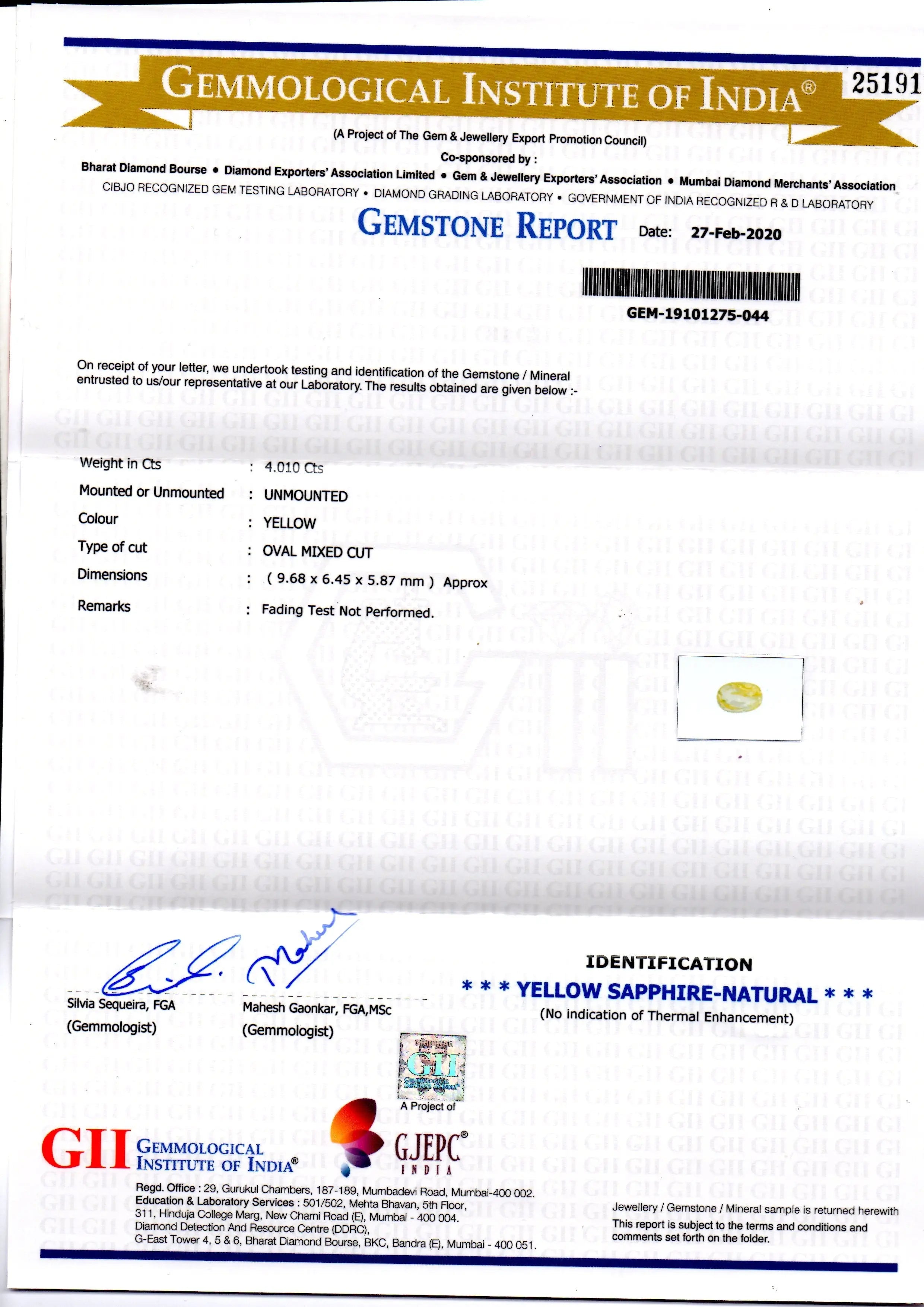 4.01 Ct GII Certified Unheated Untreated Natural Ceylon Yellow Sapphire