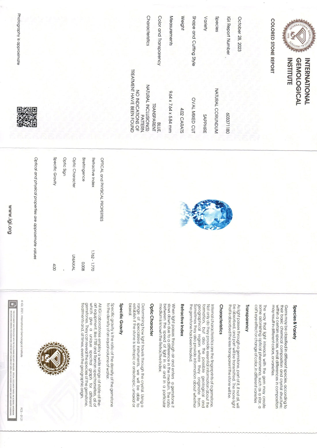 4.02 Ct IGI Certified Unheated Untreated Natural Ceylon Blue Sapphire - Venus Gems