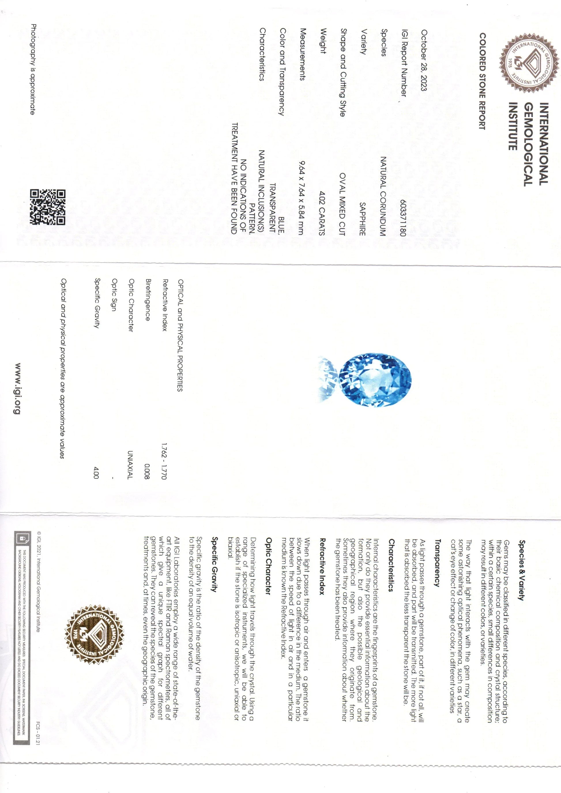 4.02 Ct IGI Certified Unheated Untreated Natural Ceylon Blue Sapphire - Venus Gems