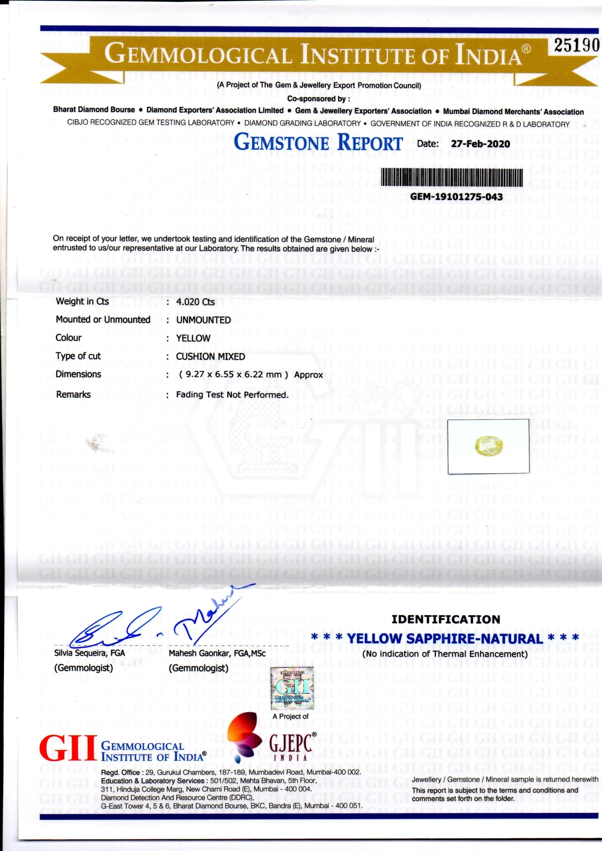 4.02 Ct GII Certified Unheated Untreated Natural Ceylon Yellow Sapphire - Venus Gems