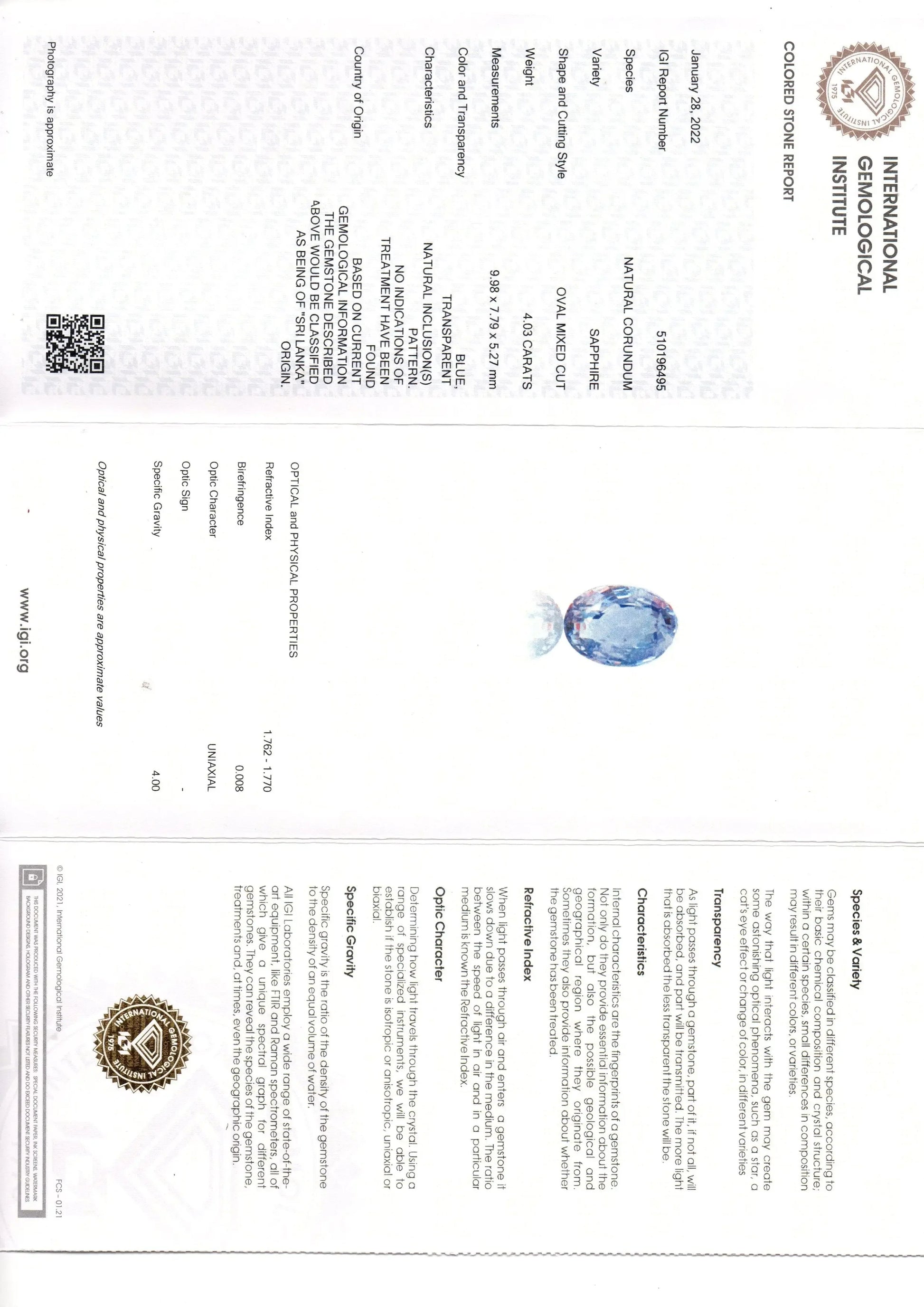 4.03 Ct IGI Certified Unheated Untreated Natural Ceylon Blue Sapphire AAA - Venus Gems