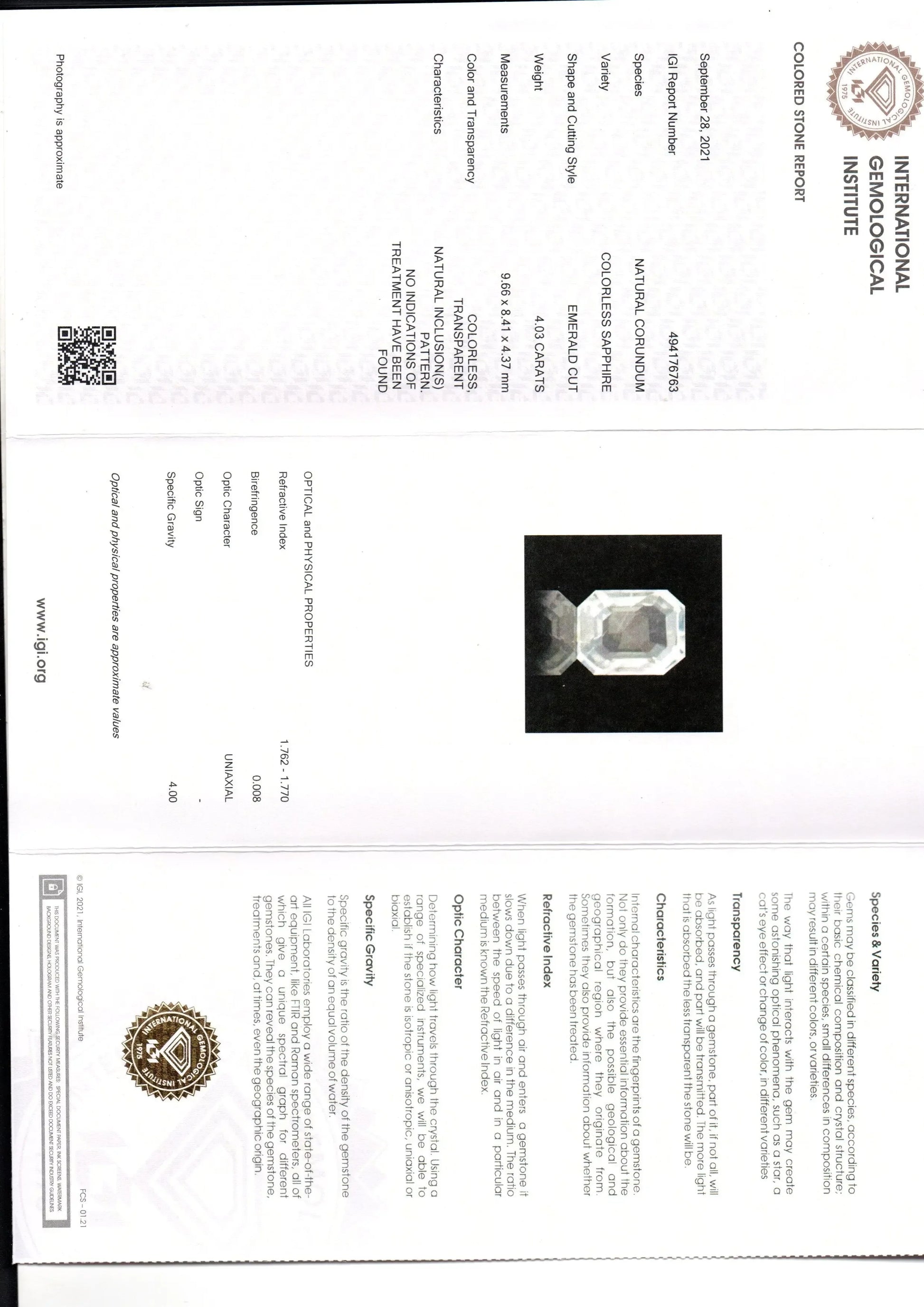 4.03 Ct IGI Certified Unheated Untreated Natural Ceylon White Pukhraj Sapphire - Venus Gems
