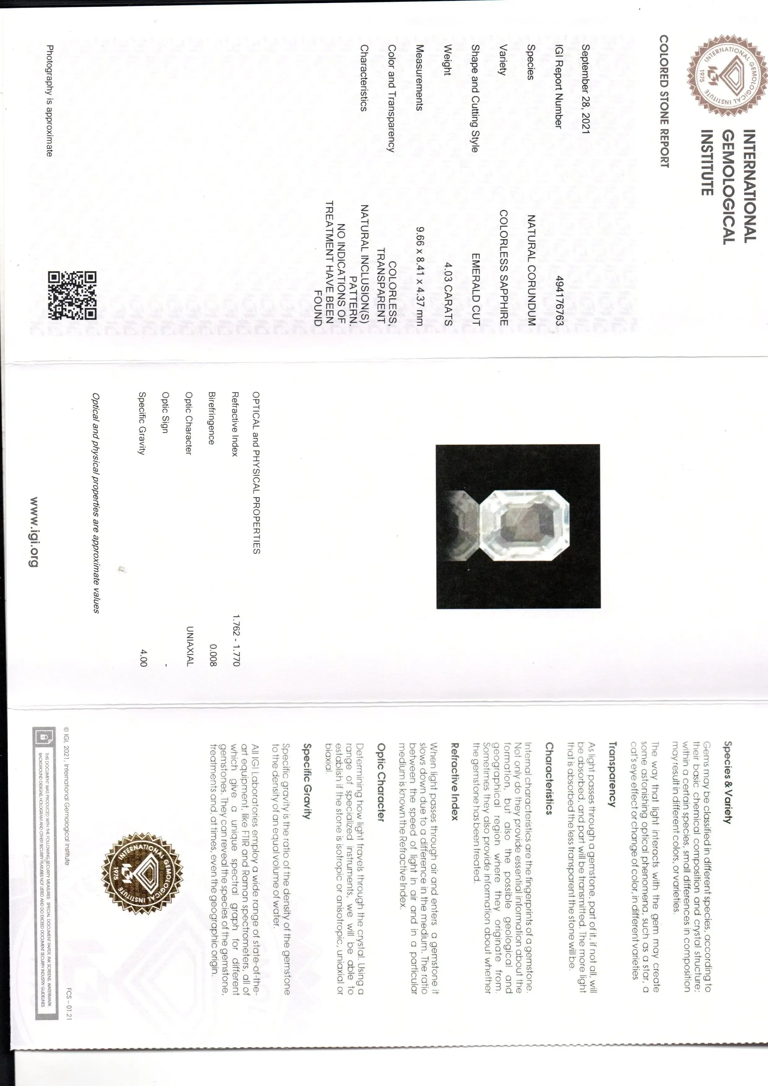 4.03 Ct IGI Certified Unheated Untreated Natural Ceylon White Pukhraj Sapphire - Venus Gems