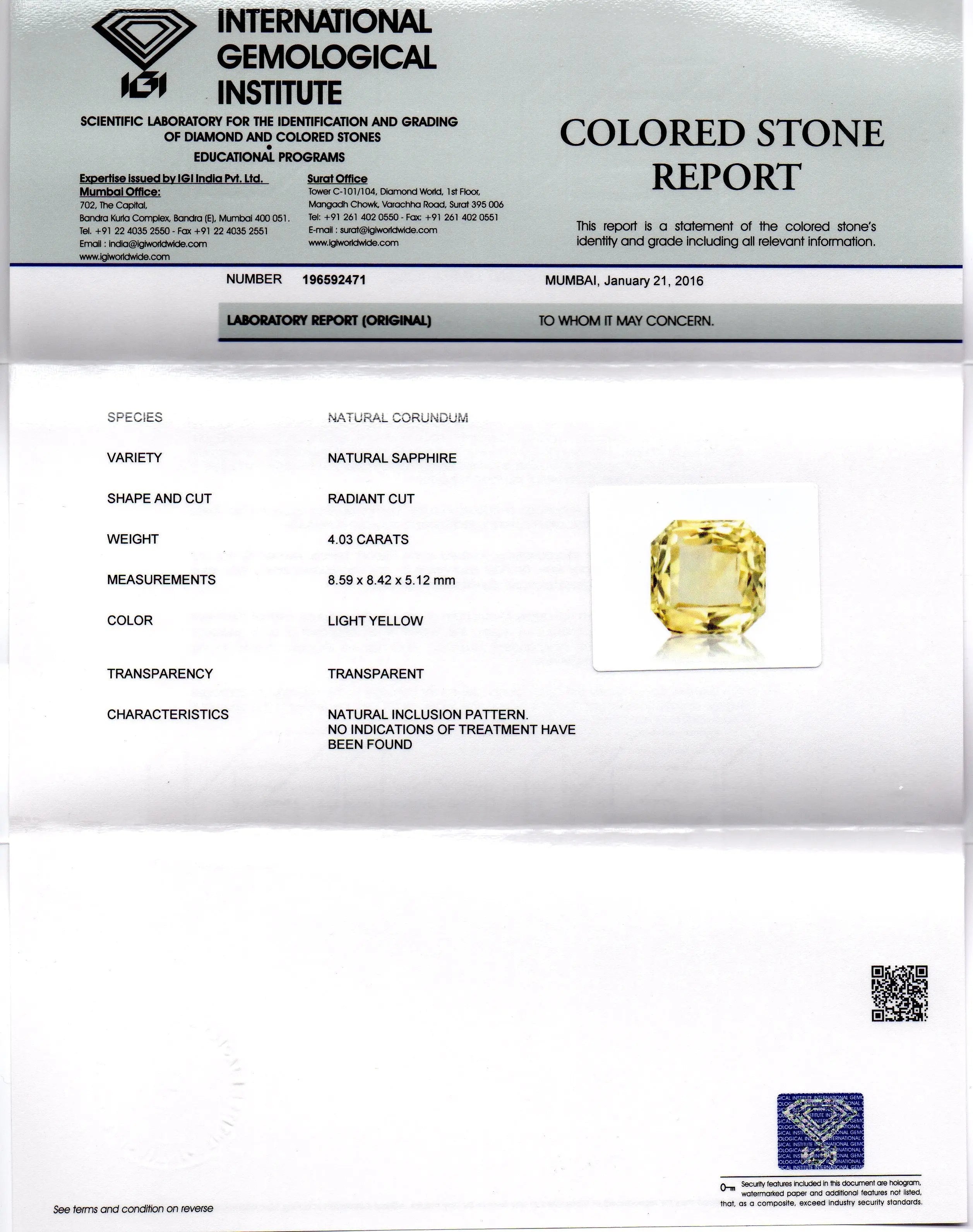 4.03 Ct Unheated Untreated Natural Ceylon Yellow Sapphire Gems