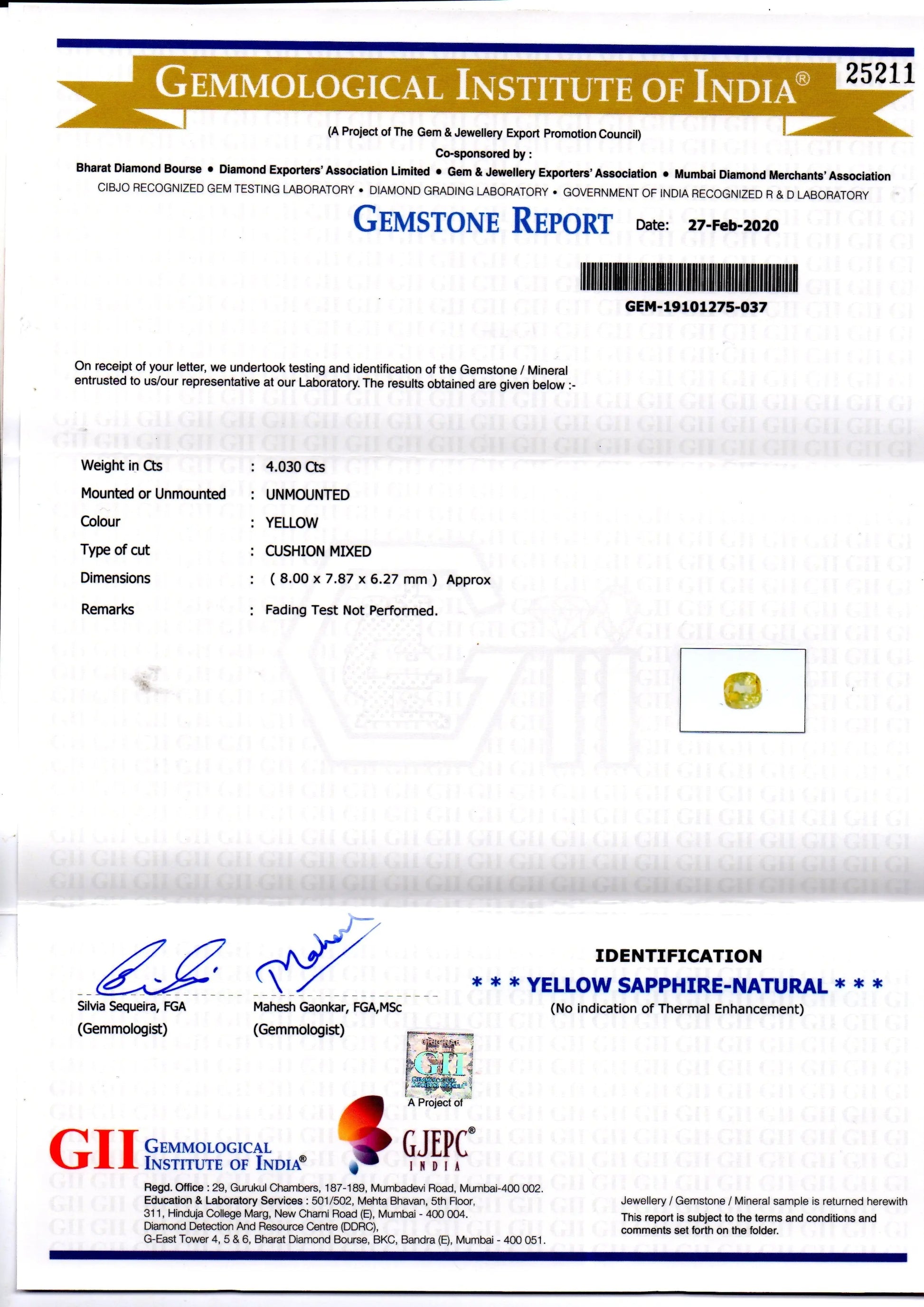 4.03 Ct GII Certified Unheated Untreated Natural Ceylon Yellow Sapphire