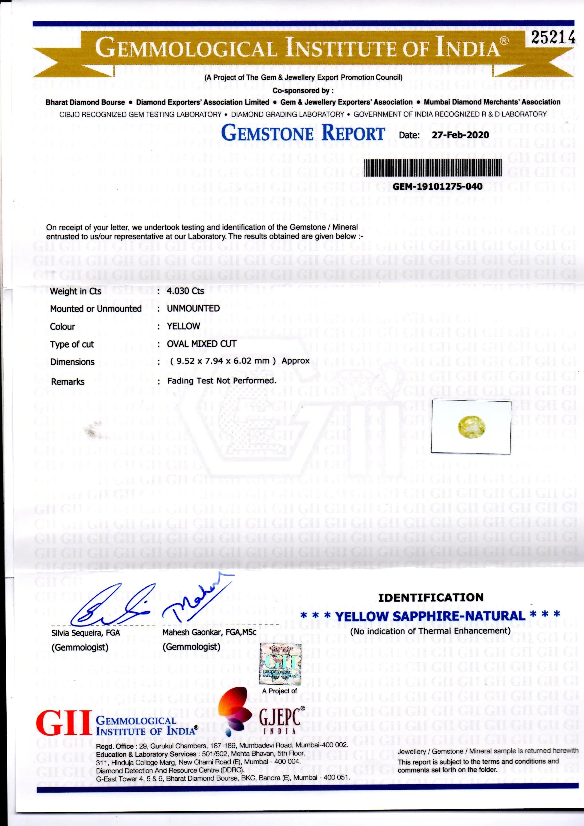 4.03 Ct GII Certified Unheated Untreated Natural Ceylon Yellow Sapphire