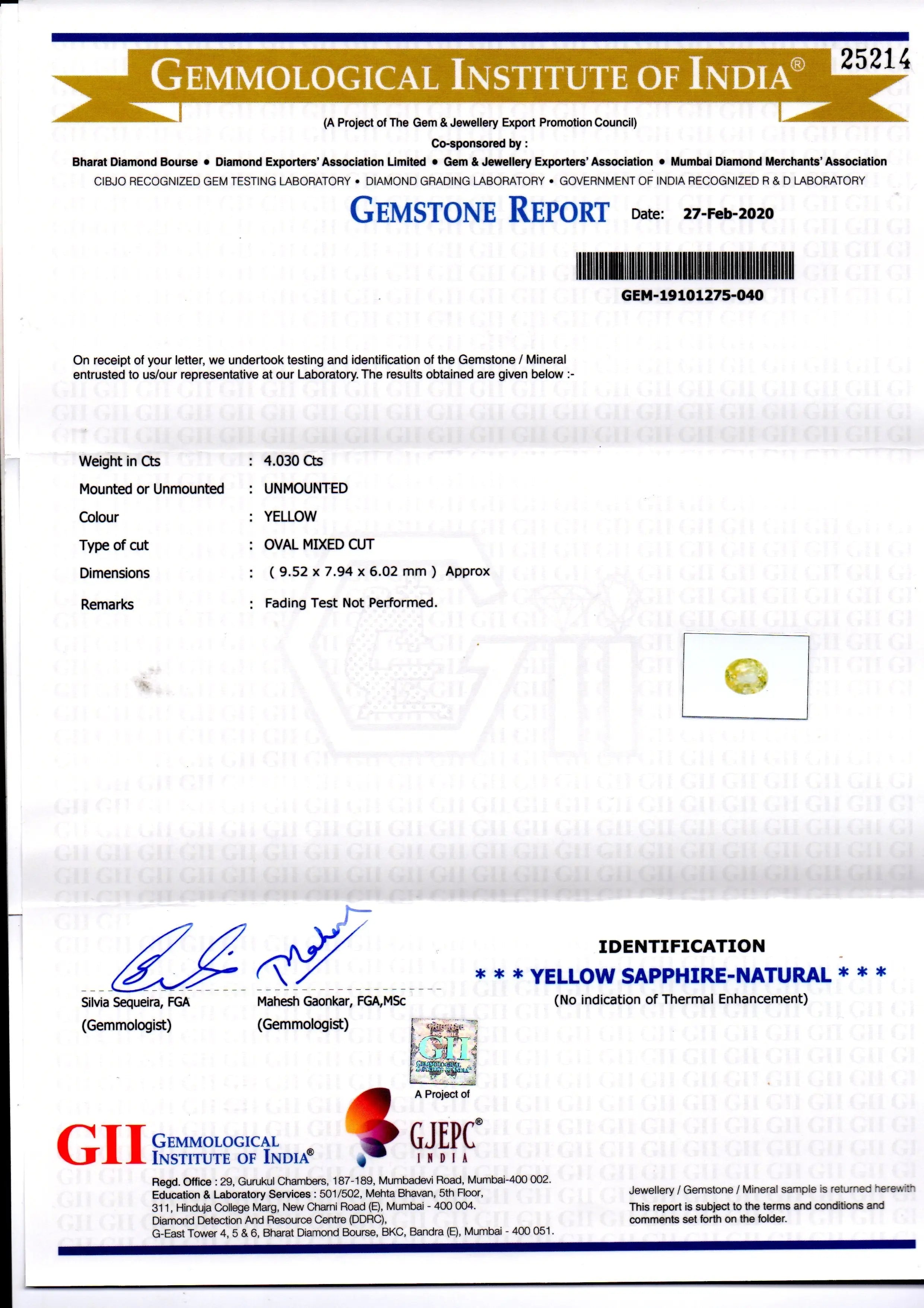 4.03 Ct GII Certified Unheated Untreated Natural Ceylon Yellow Sapphire