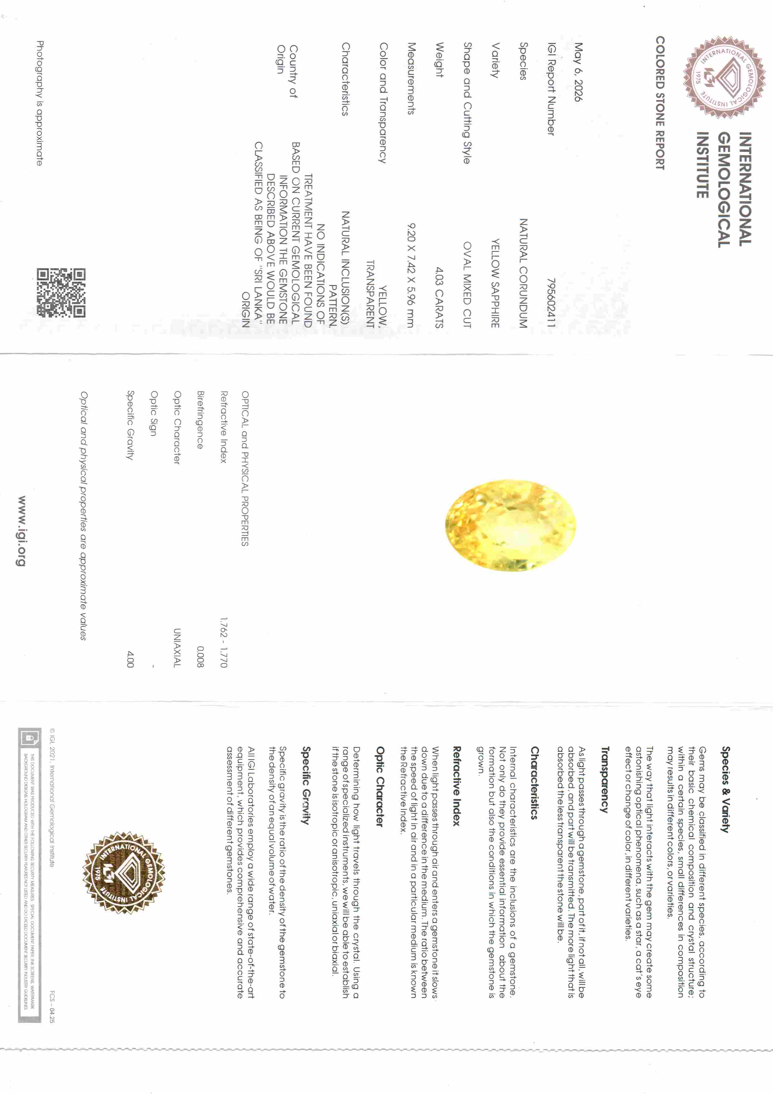 4.03 Carat 4.43 Ratti IGI Certified Yellow Sapphire Pukhraj Unheated Stone