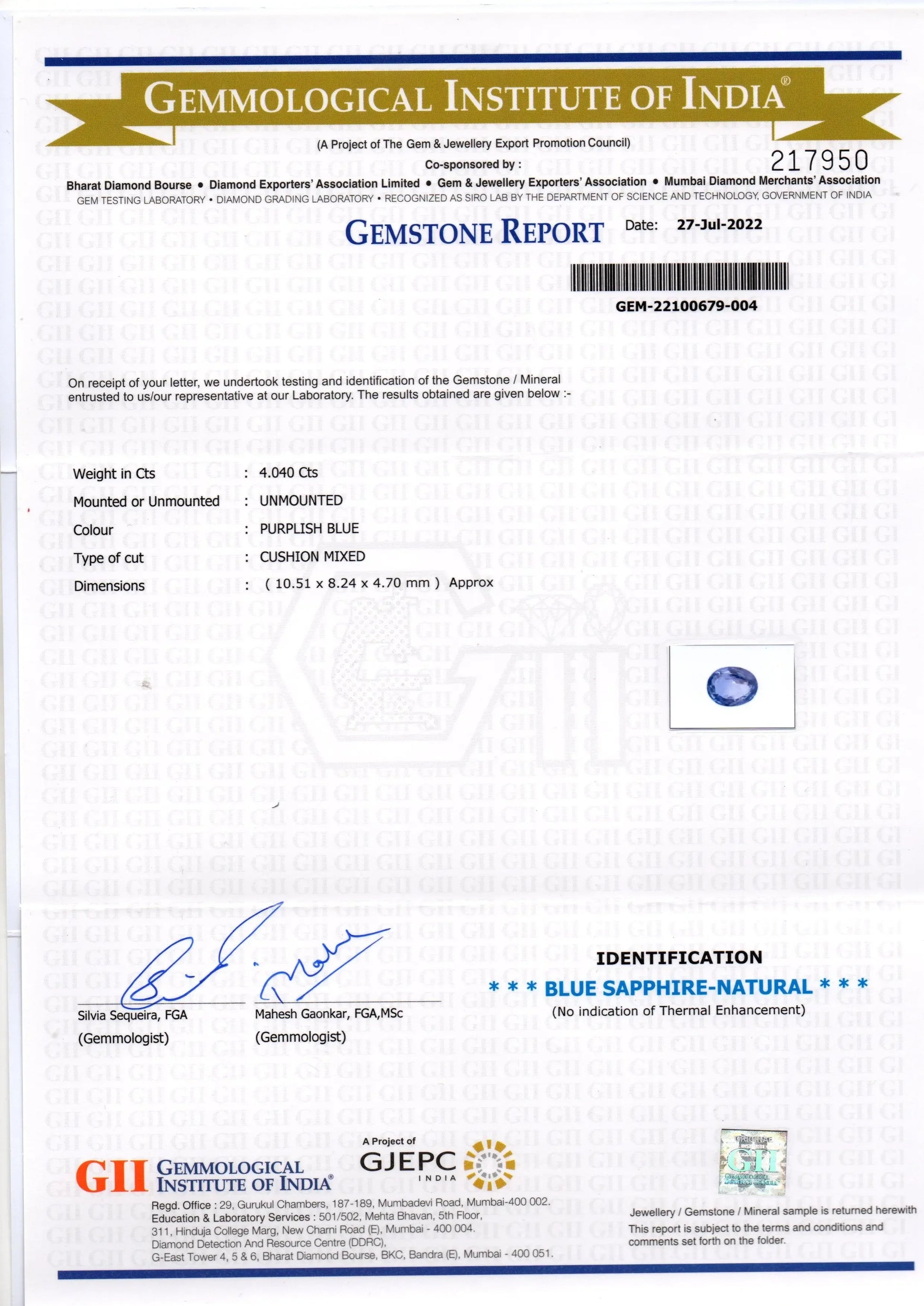 4.04 Ct GII Certified Unheated Untreated Natural Ceylon Blue Sapphire - Venus Gems
