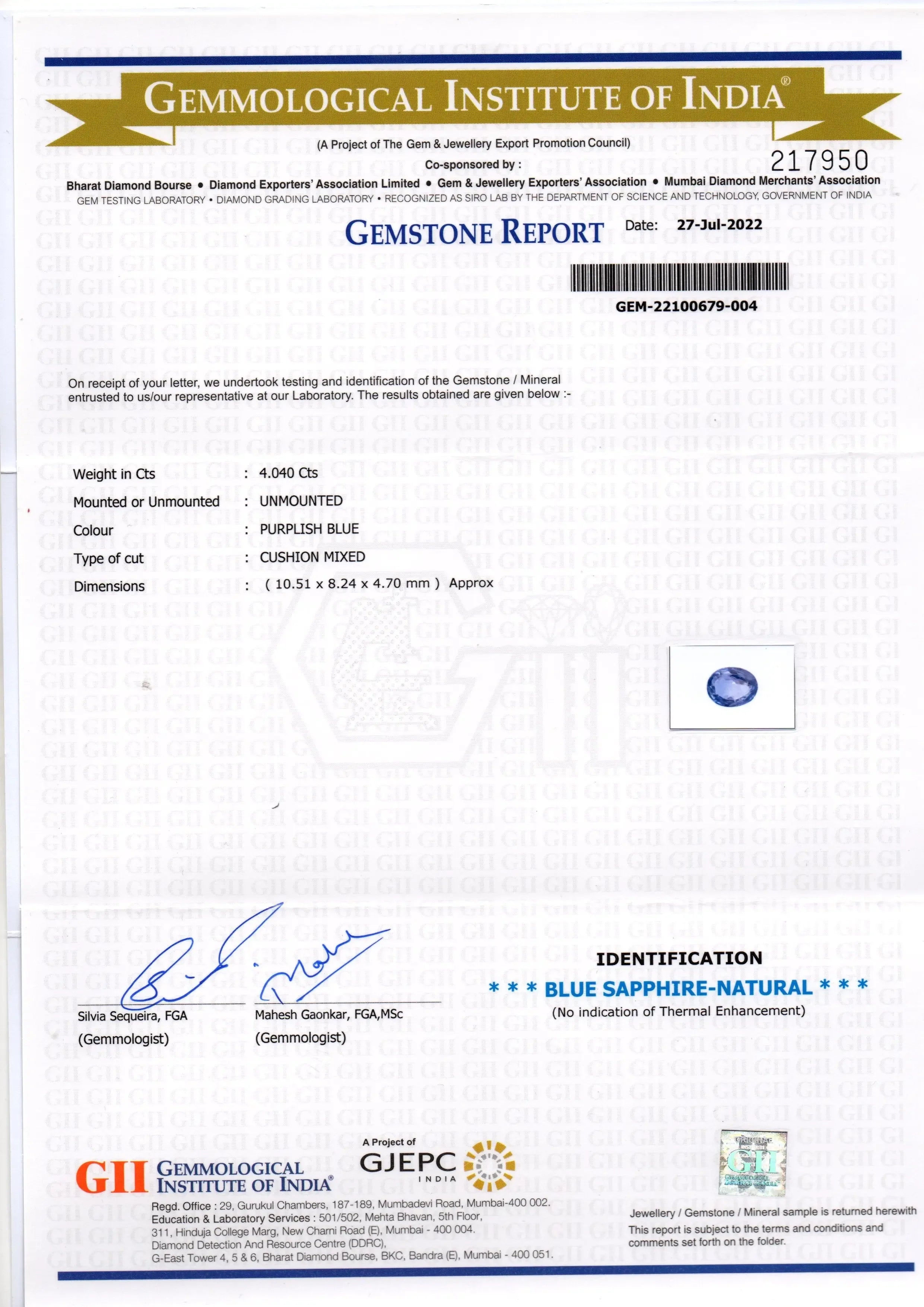 4.04 Ct GII Certified Unheated Untreated Natural Ceylon Blue Sapphire - Venus Gems