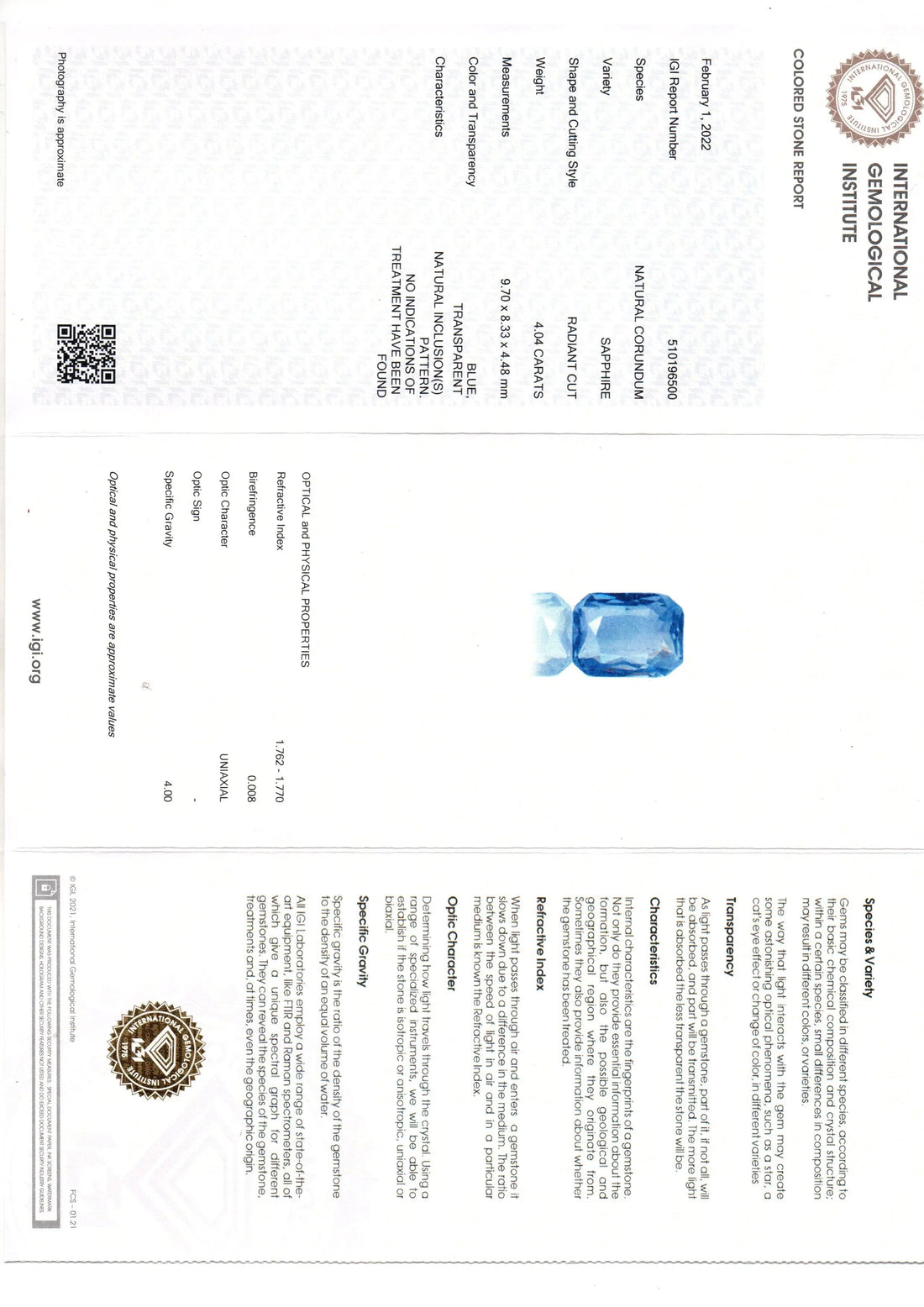 4.04 Ct IGI Certified Unheated Untreated Natural Ceylon Blue Sapphire AAA