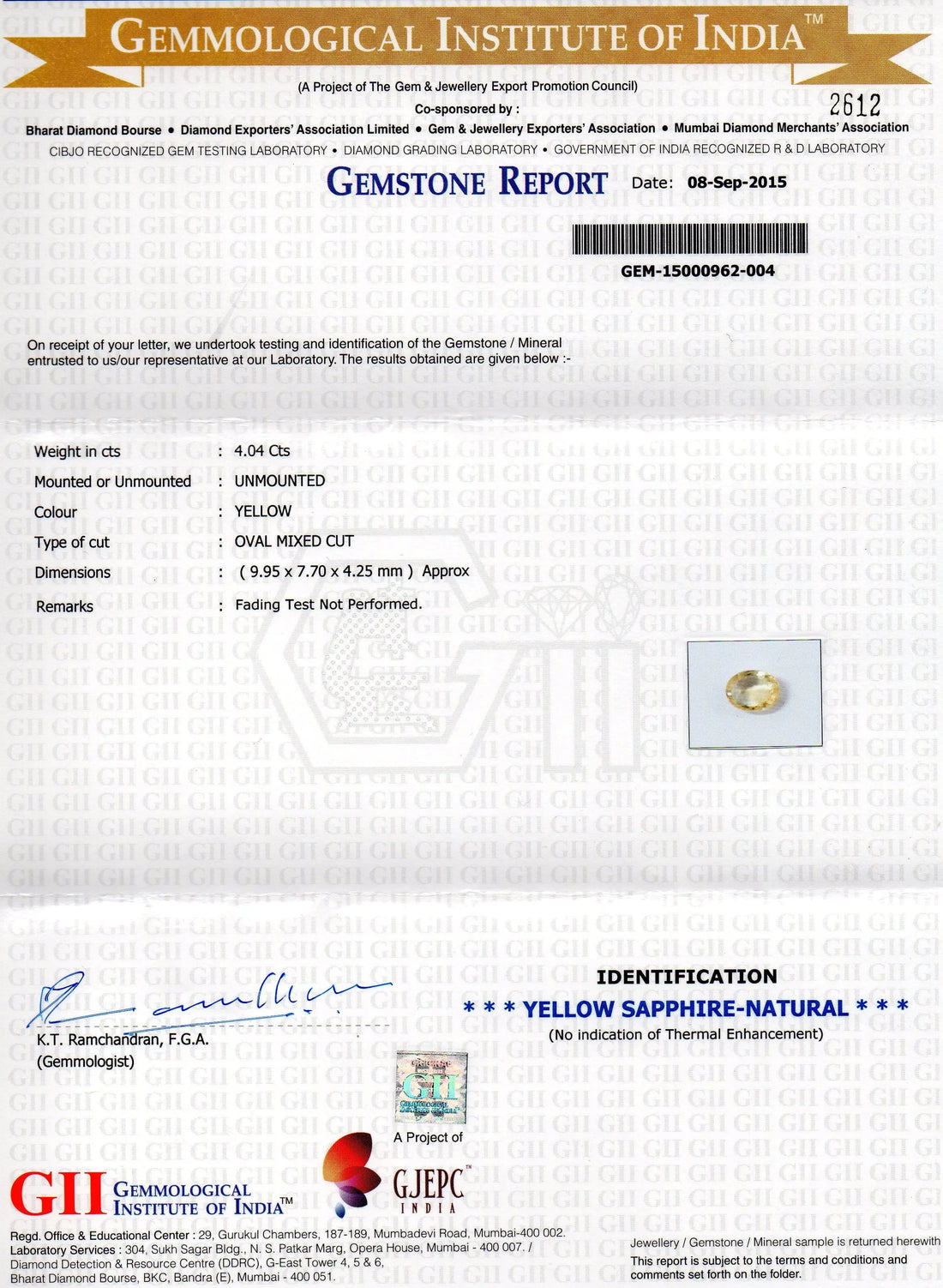 4.04 Ct GII Certified Unheated Untreated Natural Ceylon Yellow Sapphire Pukhraj