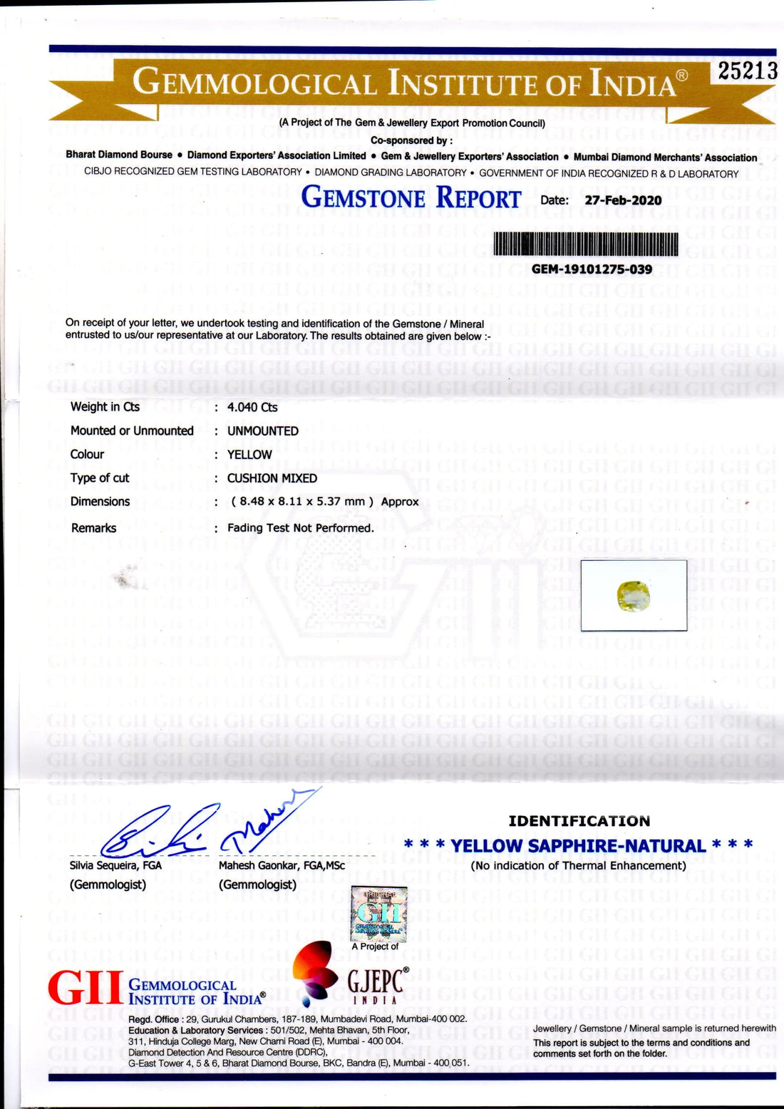 4.04 Ct GII Certified Unheated Untreated Natural Ceylon Yellow Sapphire