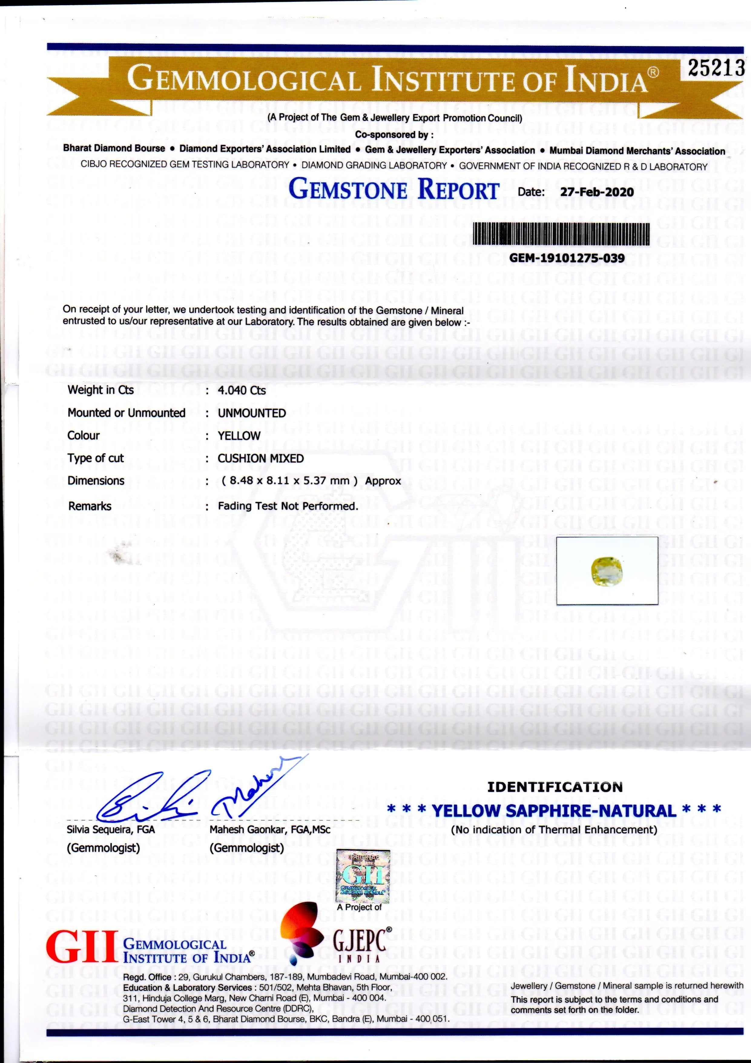 4.04 Ct GII Certified Unheated Untreated Natural Ceylon Yellow Sapphire