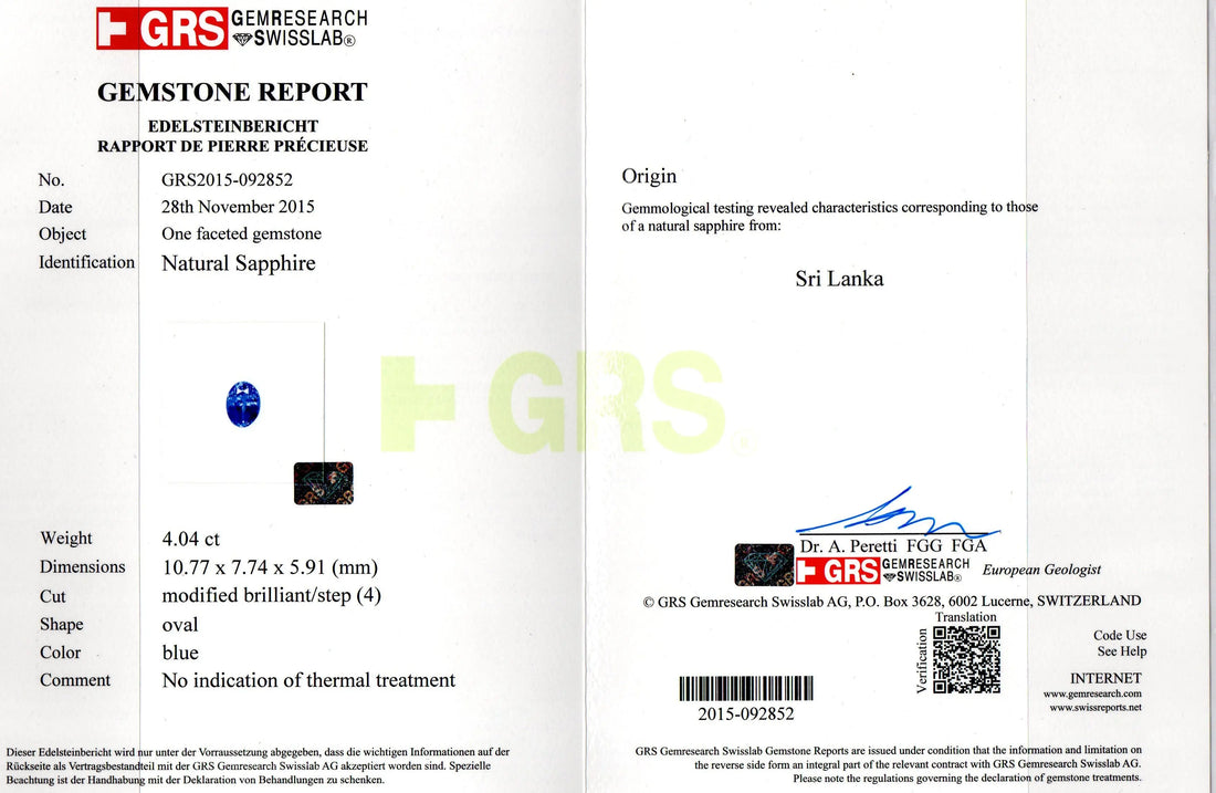 4.04 Ct GRS Certified Unheated Natural Ceylon Blue Sapphire AAAA
