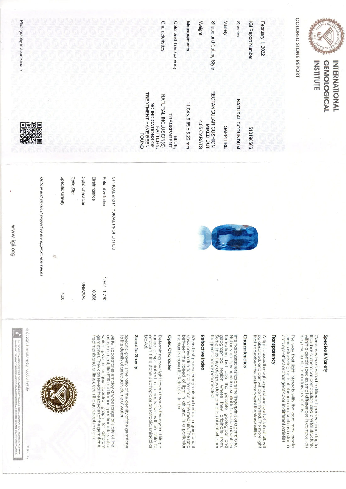 4.05 Ct IGI Certified Unheated Untreated Natural Ceylon Blue Sapphire AAA