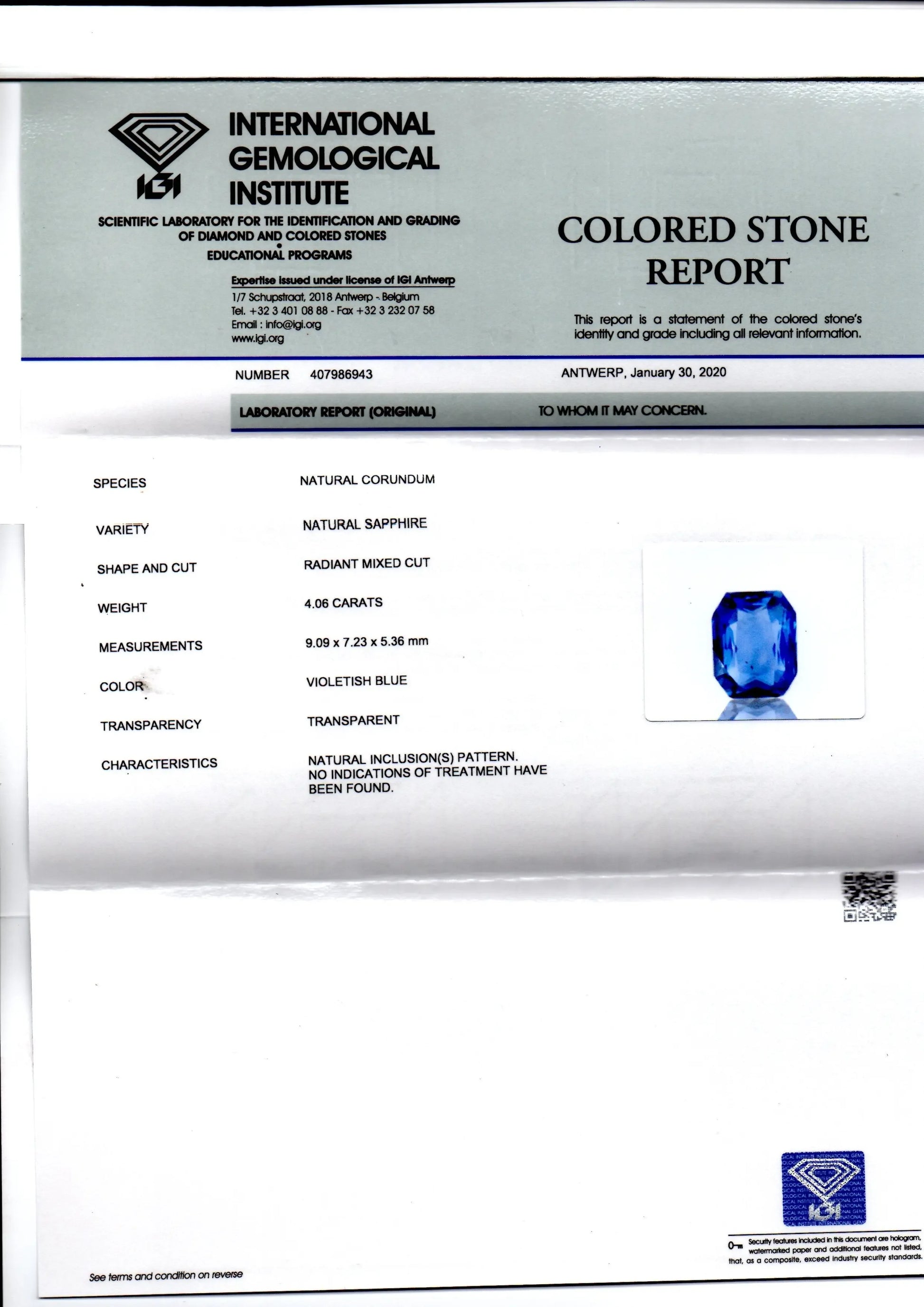 4.06 Ct GII Certified Unheated Untreated Natural Ceylon Blue Sapphire - Venus Gems