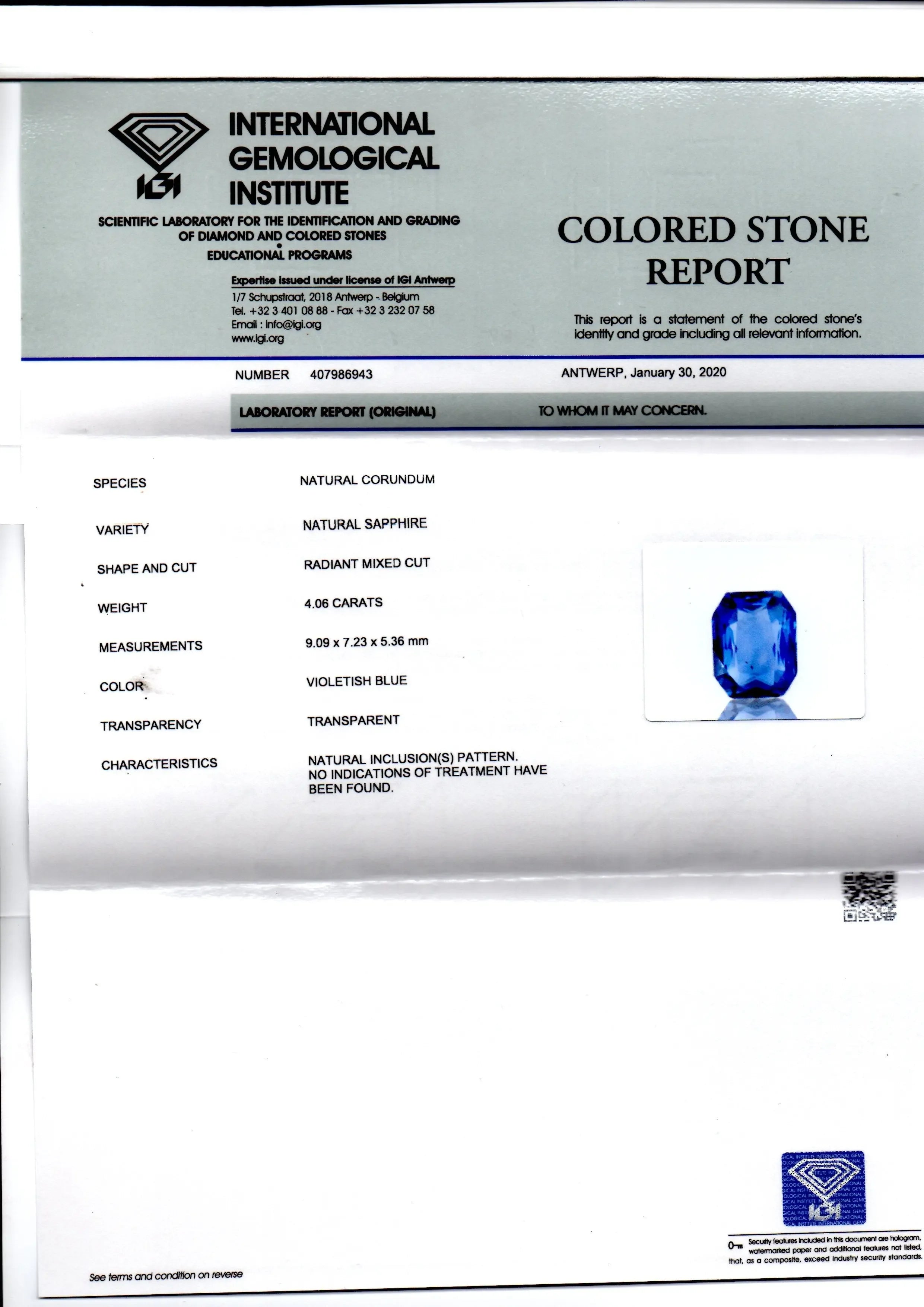 4.06 Ct GII Certified Unheated Untreated Natural Ceylon Blue Sapphire - Venus Gems