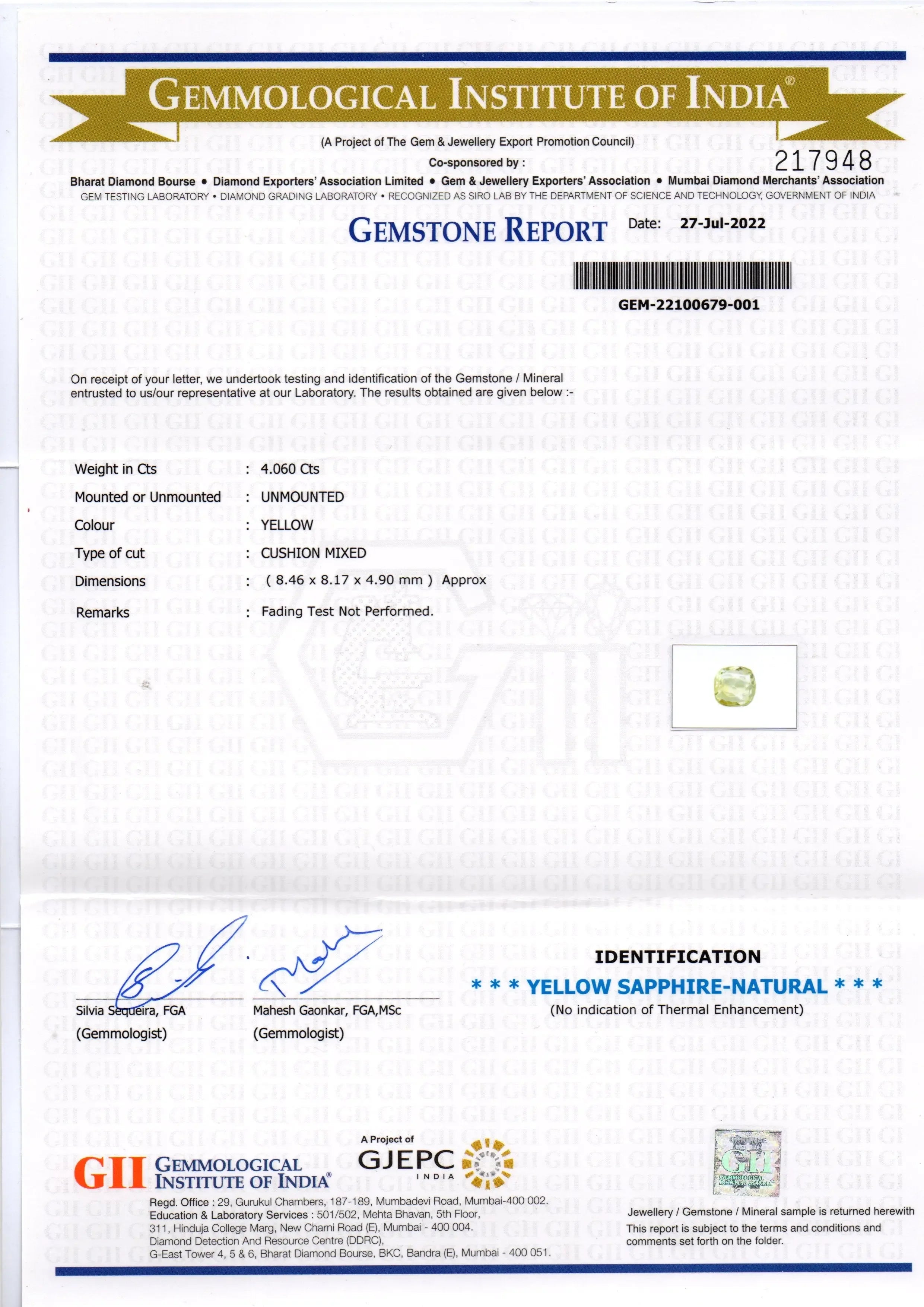 4.06 Ct GII Certified Unheated Untreated Natural Ceylon Yellow Sapphire - Venus Gems
