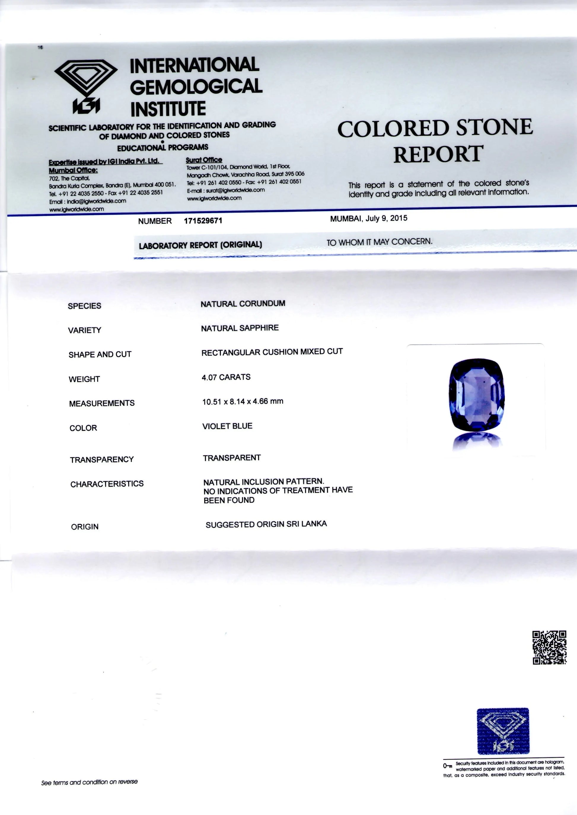 4.07 Ct Unheated Untreated Natural Ceylon Blue Sapphire Neelam