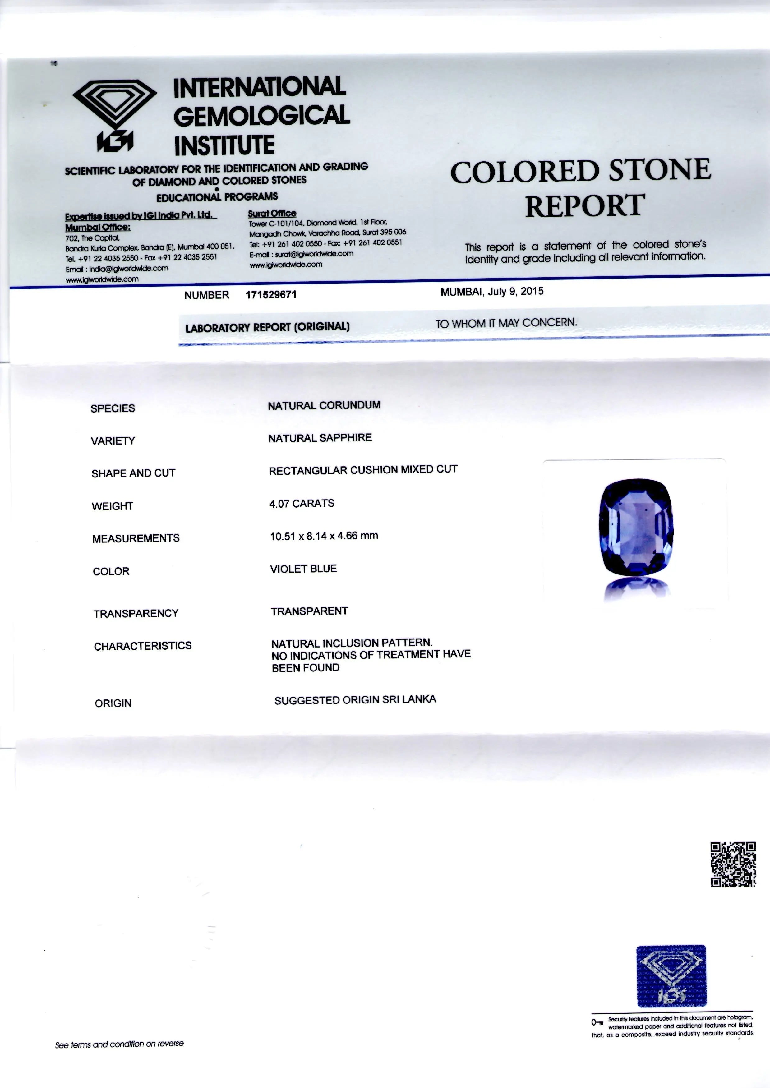 4.07 Ct Unheated Untreated Natural Ceylon Blue Sapphire Neelam