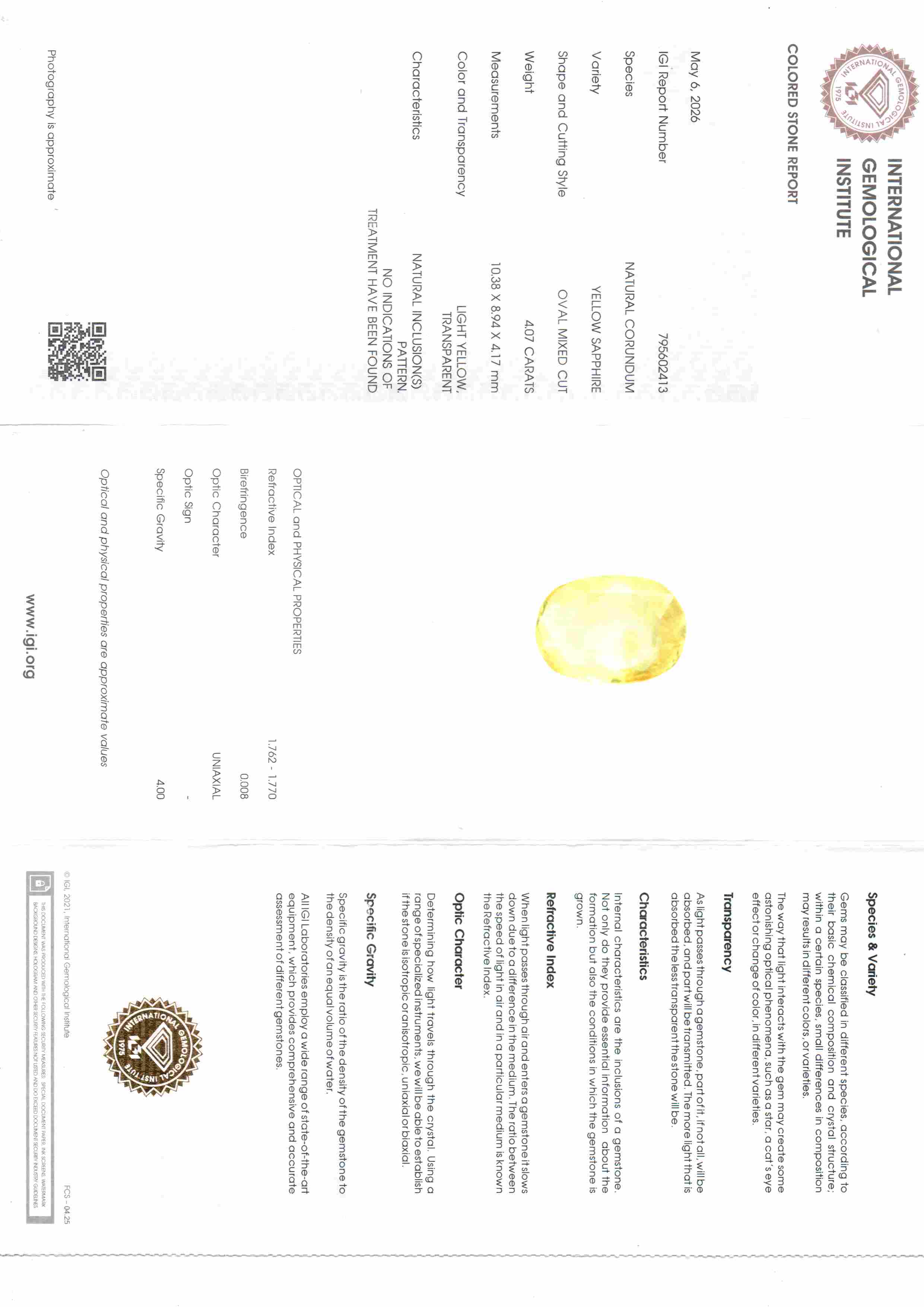 4.07 Carat 4.47 Ratti IGI Certified Yellow Sapphire Pukhraj Unheated Stone