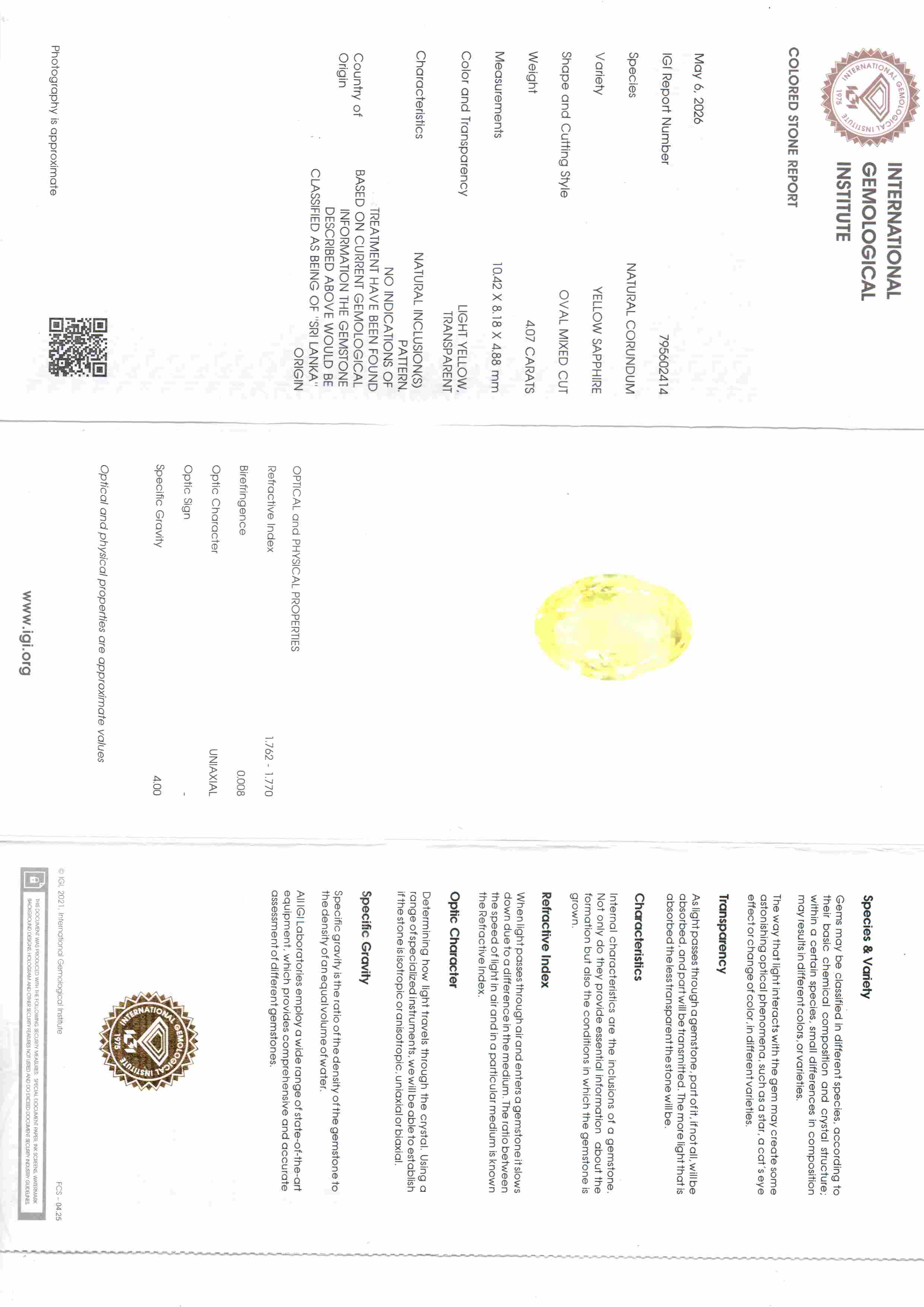 4.07 Carat 4.47 Ratti IGI Certified Yellow Sapphire Pukhraj Unheated Stone