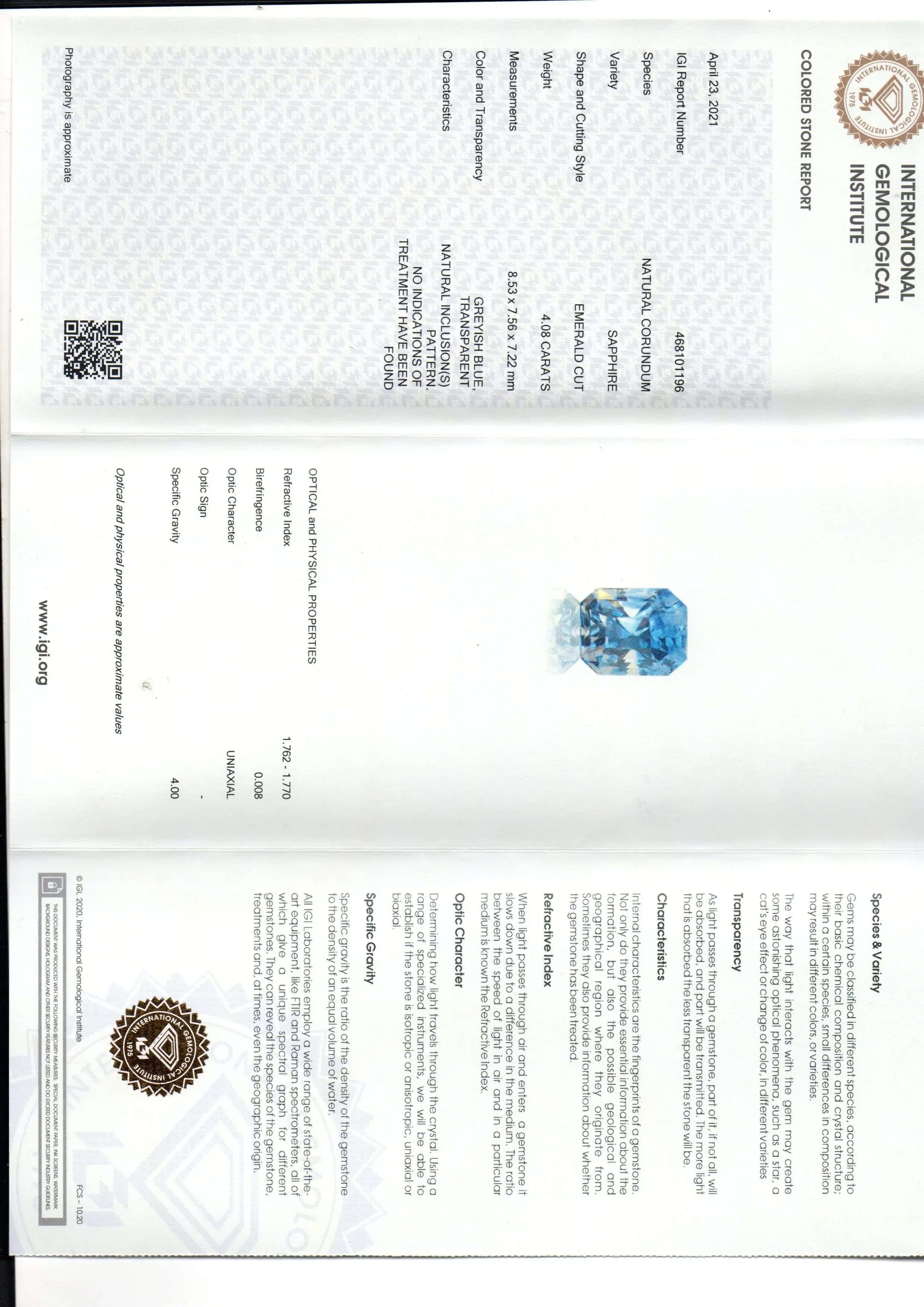 4.08 Ct IGI Certified Unheated Untreated Natural Ceylon Blue Sapphire AAAA - Venus Gems