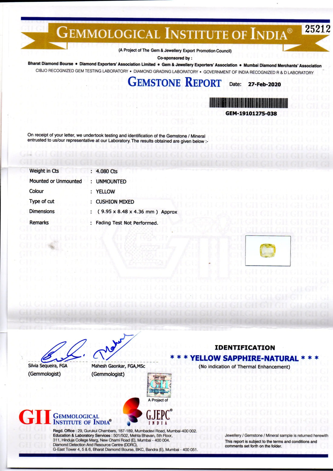 4.08 Ct GII Certified Unheated Untreated Natural Ceylon Yellow Sapphire