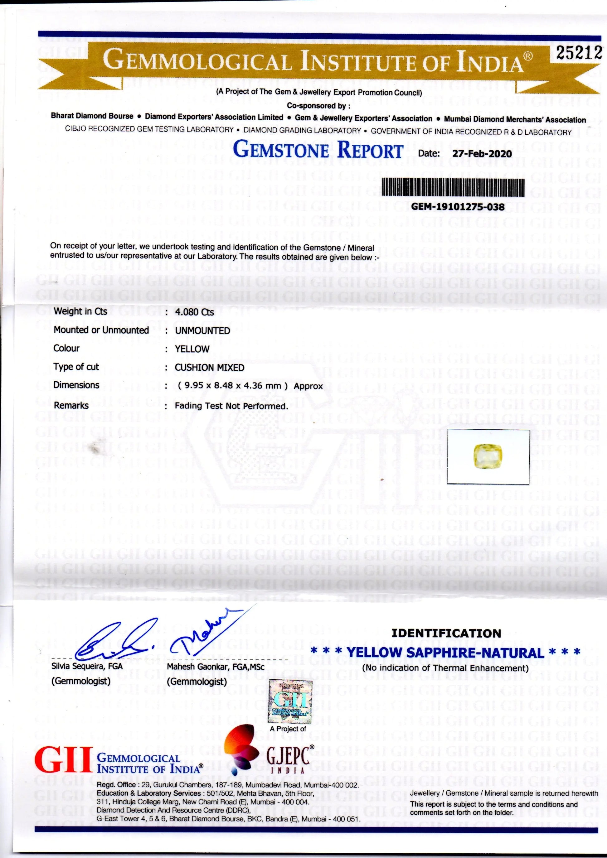 4.08 Ct GII Certified Unheated Untreated Natural Ceylon Yellow Sapphire
