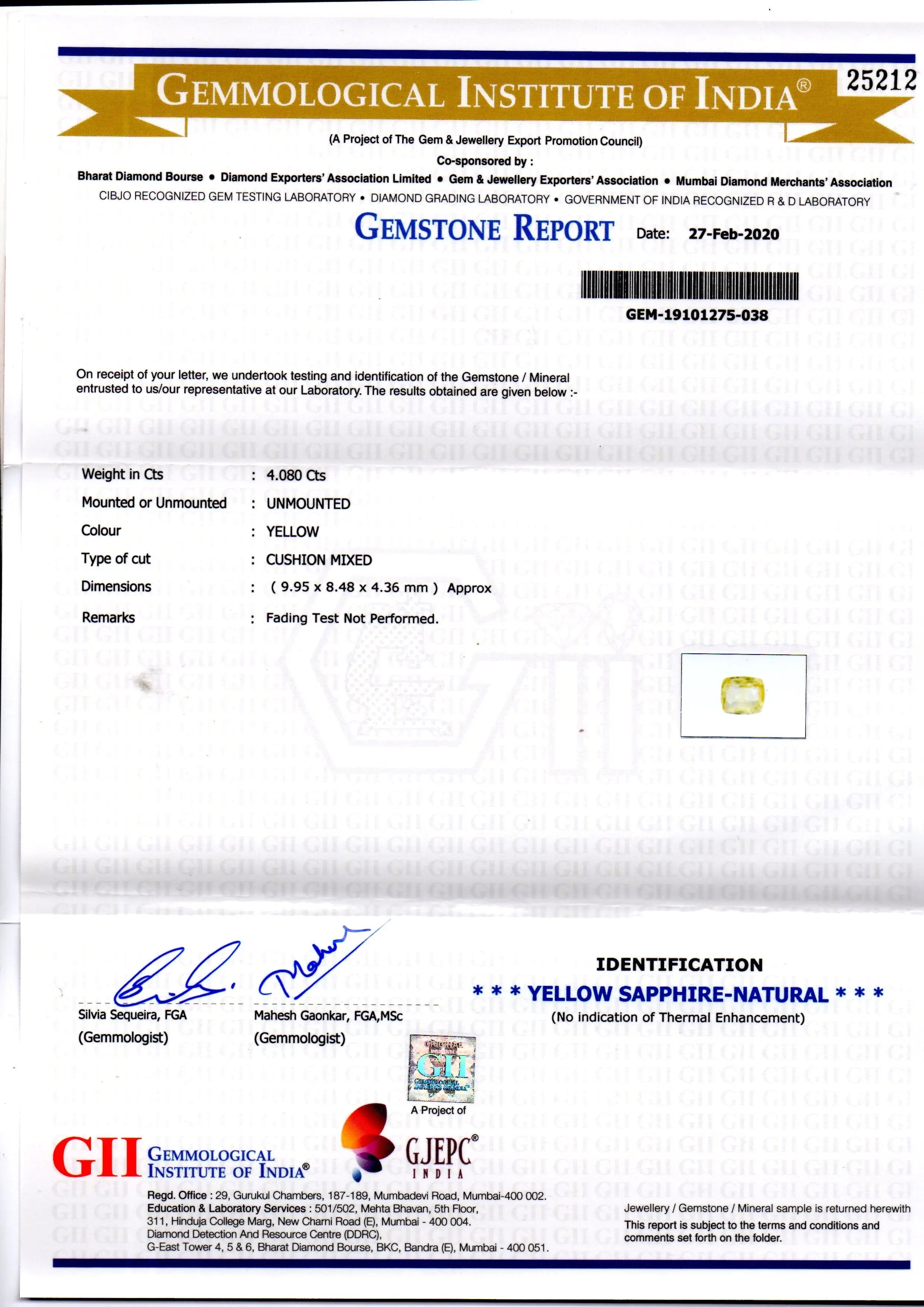 4.08 Ct GII Certified Unheated Untreated Natural Ceylon Yellow Sapphire
