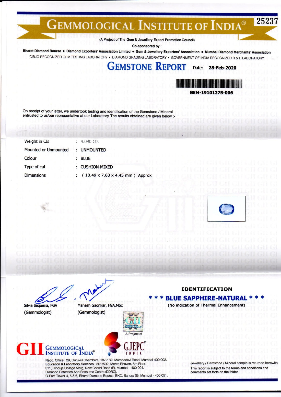 4.09 Ct GII Certified Unheated Untreated Natural Ceylon Blue Sapphire - Venus Gems