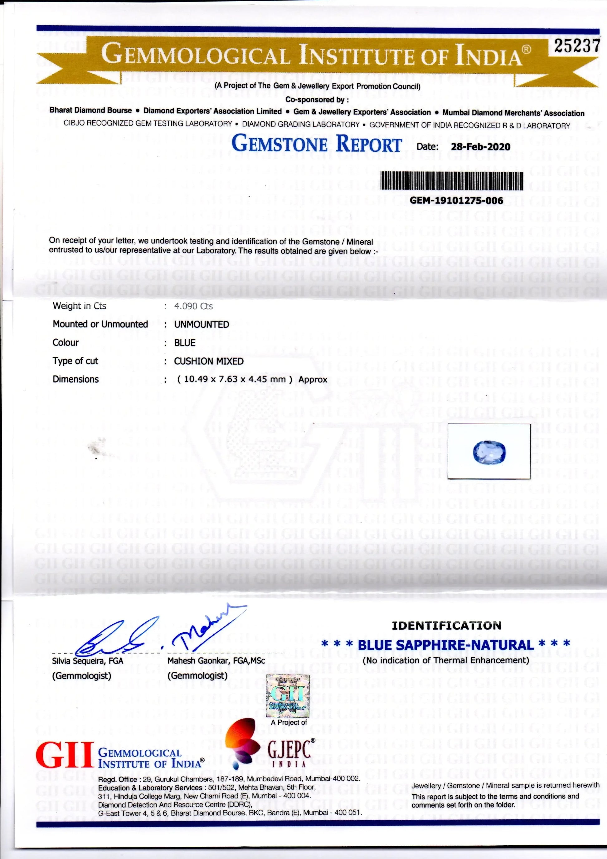 4.09 Ct GII Certified Unheated Untreated Natural Ceylon Blue Sapphire - Venus Gems