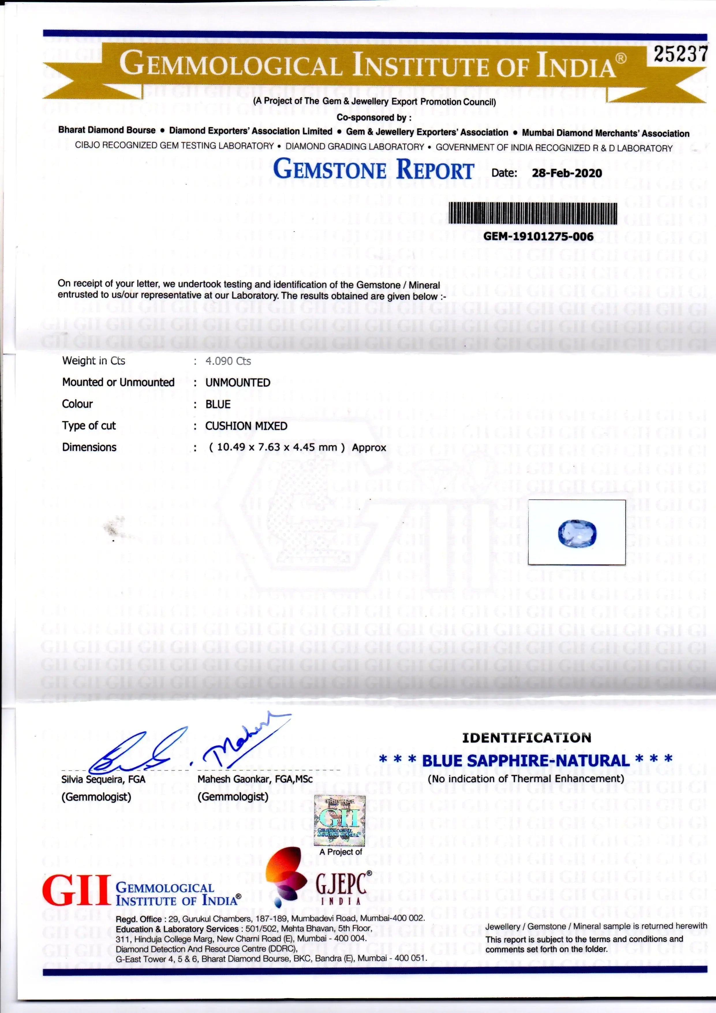 4.09 Ct GII Certified Unheated Untreated Natural Ceylon Blue Sapphire - Venus Gems