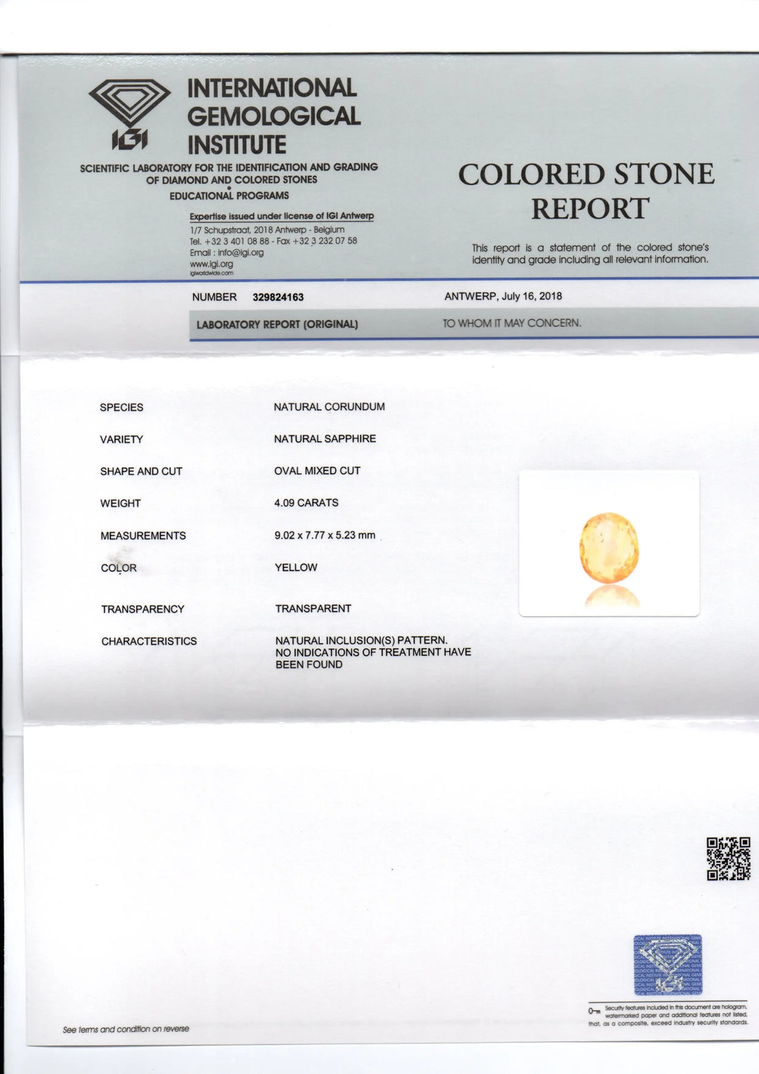 4.09 Ct IGI Certified Unheated Untreated Natural Ceylon Yellow Sapphire - Venus Gems