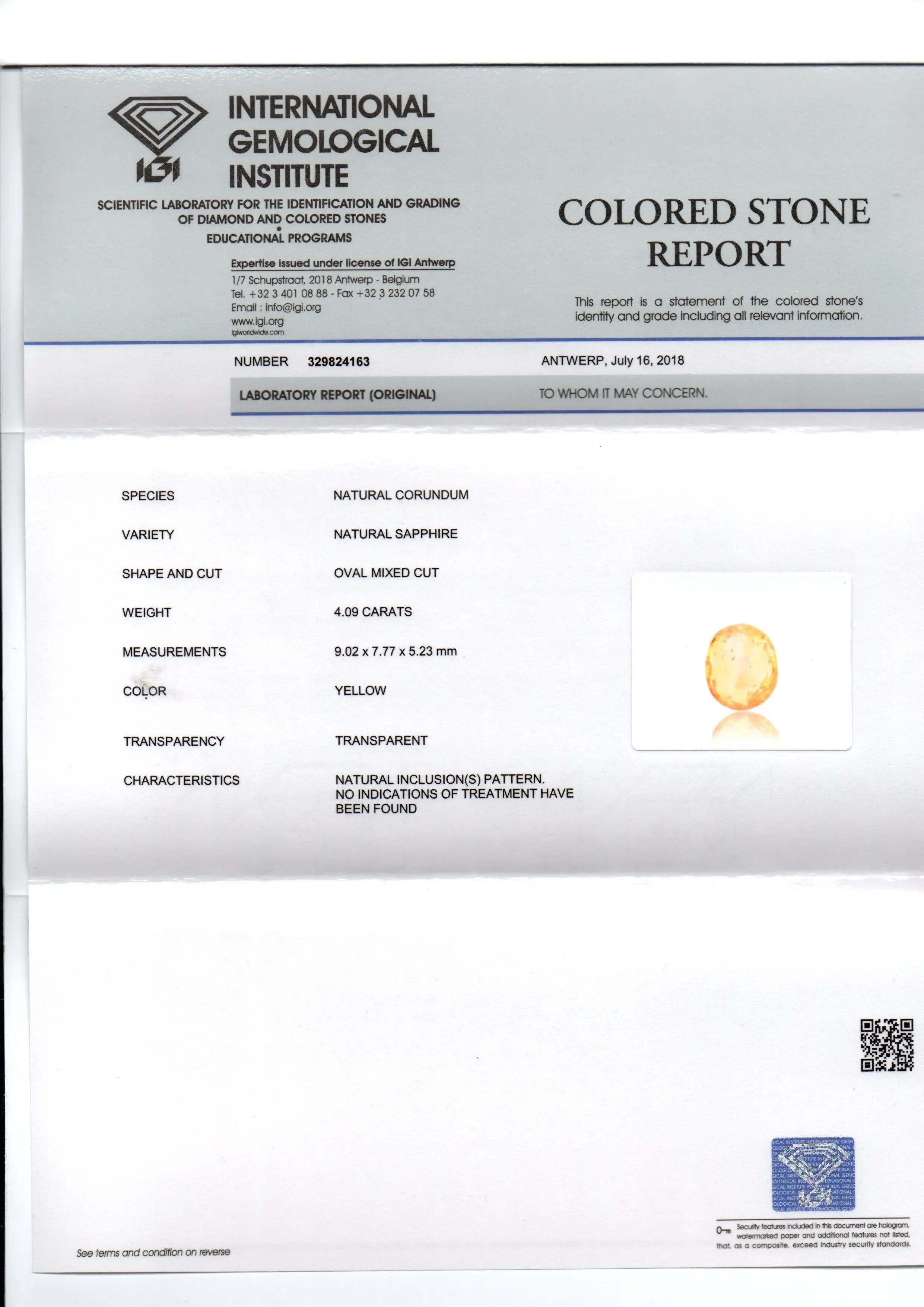4.09 Ct IGI Certified Unheated Untreated Natural Ceylon Yellow Sapphire - Venus Gems